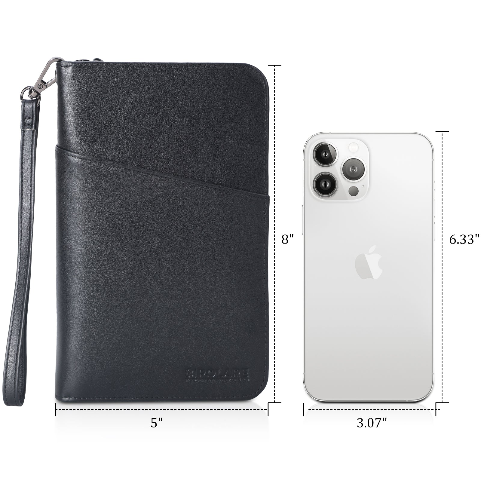 Leather Passport Holder Cover Case for Men with AirTag Slot (Black,Dimension)