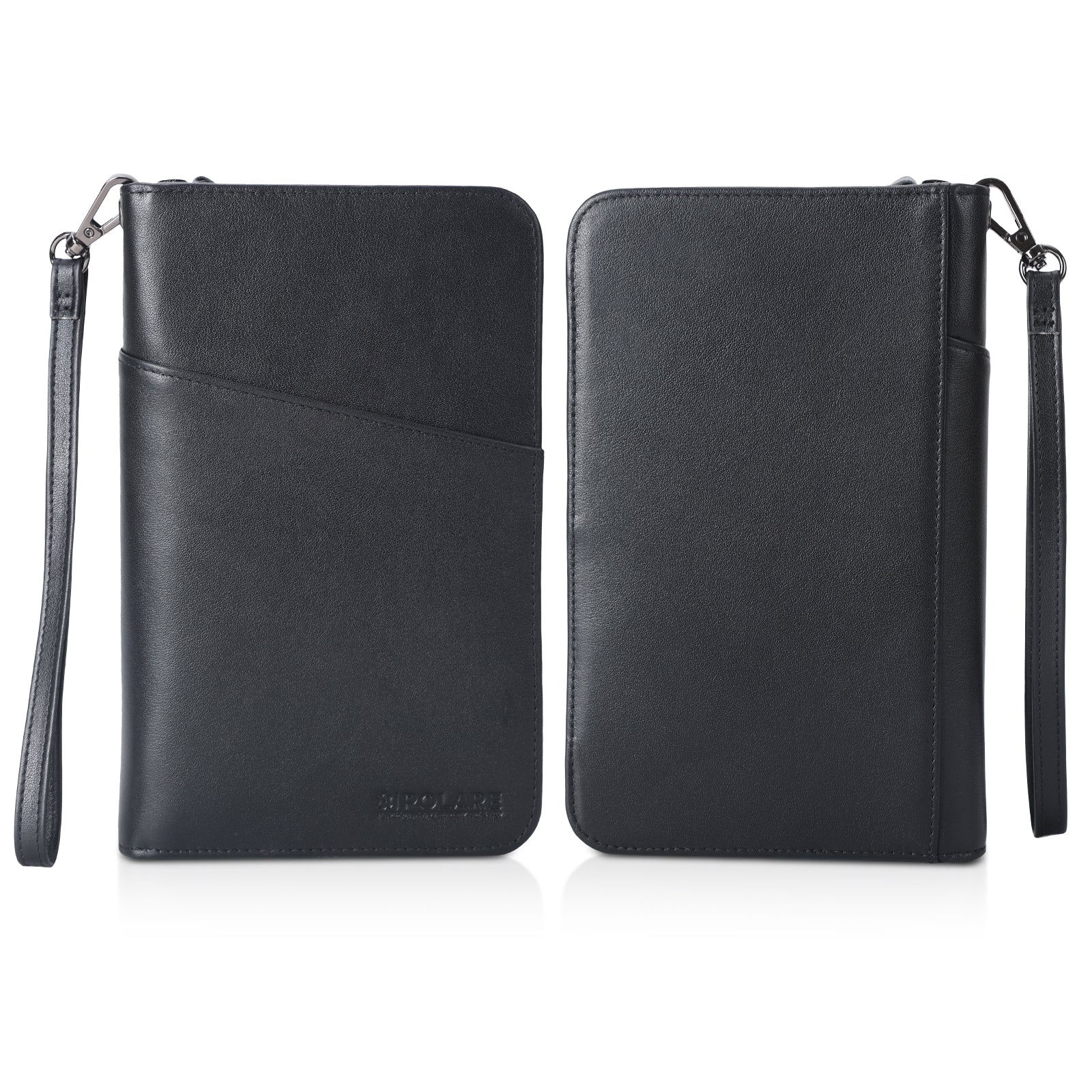 Leather Passport Holder Cover Case for Men with AirTag Slot (Black,Front/Back)