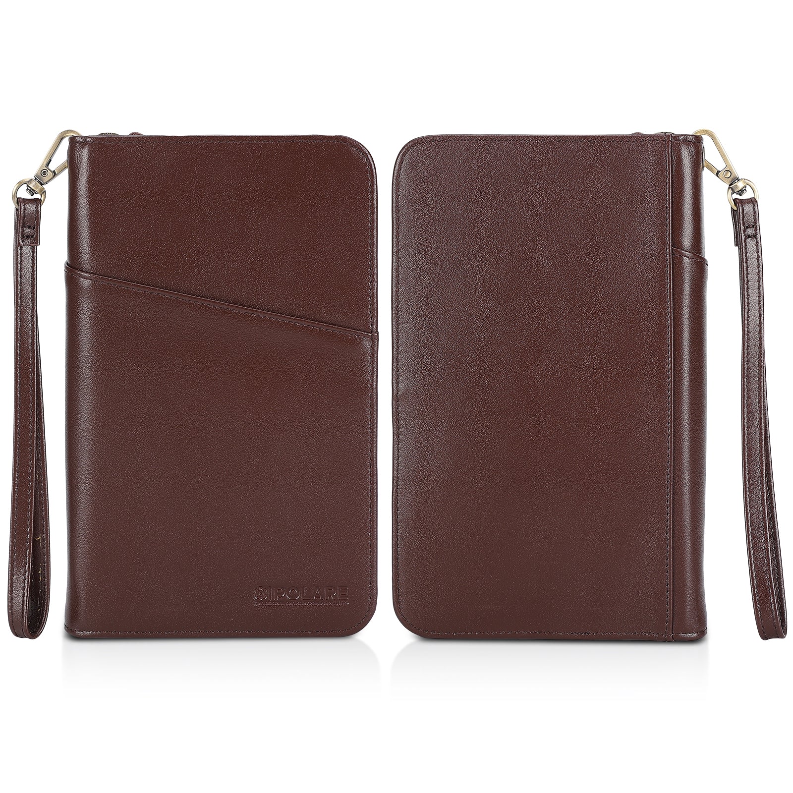 Leather Passport Holder Cover Case for Men with AirTag Slot (Coffee,Front/Back)