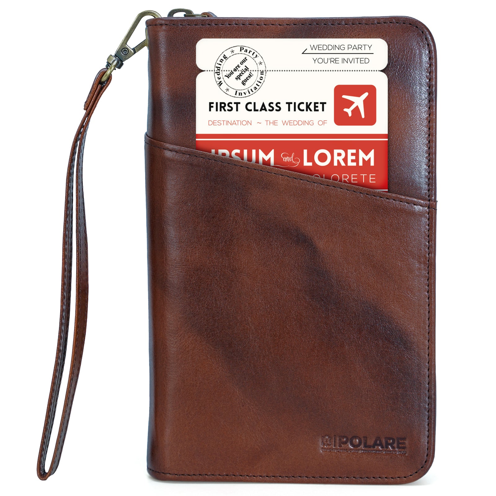 Polare Full Grain Leather RFID Blocking Family Travel Wallet Holds 6 Passports (Coffee)