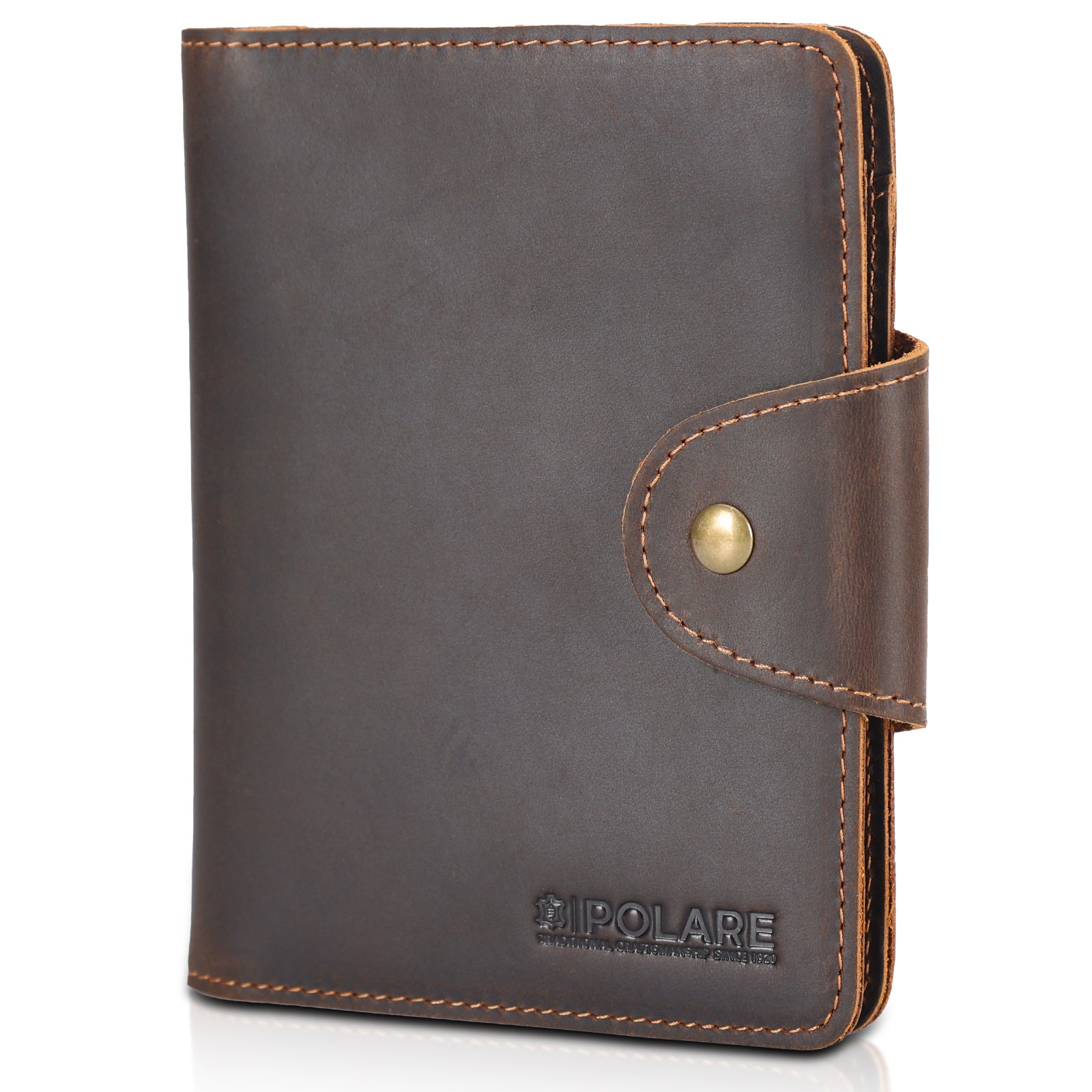 Polare Full Grain Leather Slim and Soft RFID Blocking Passport Wallet (Dark Brown)