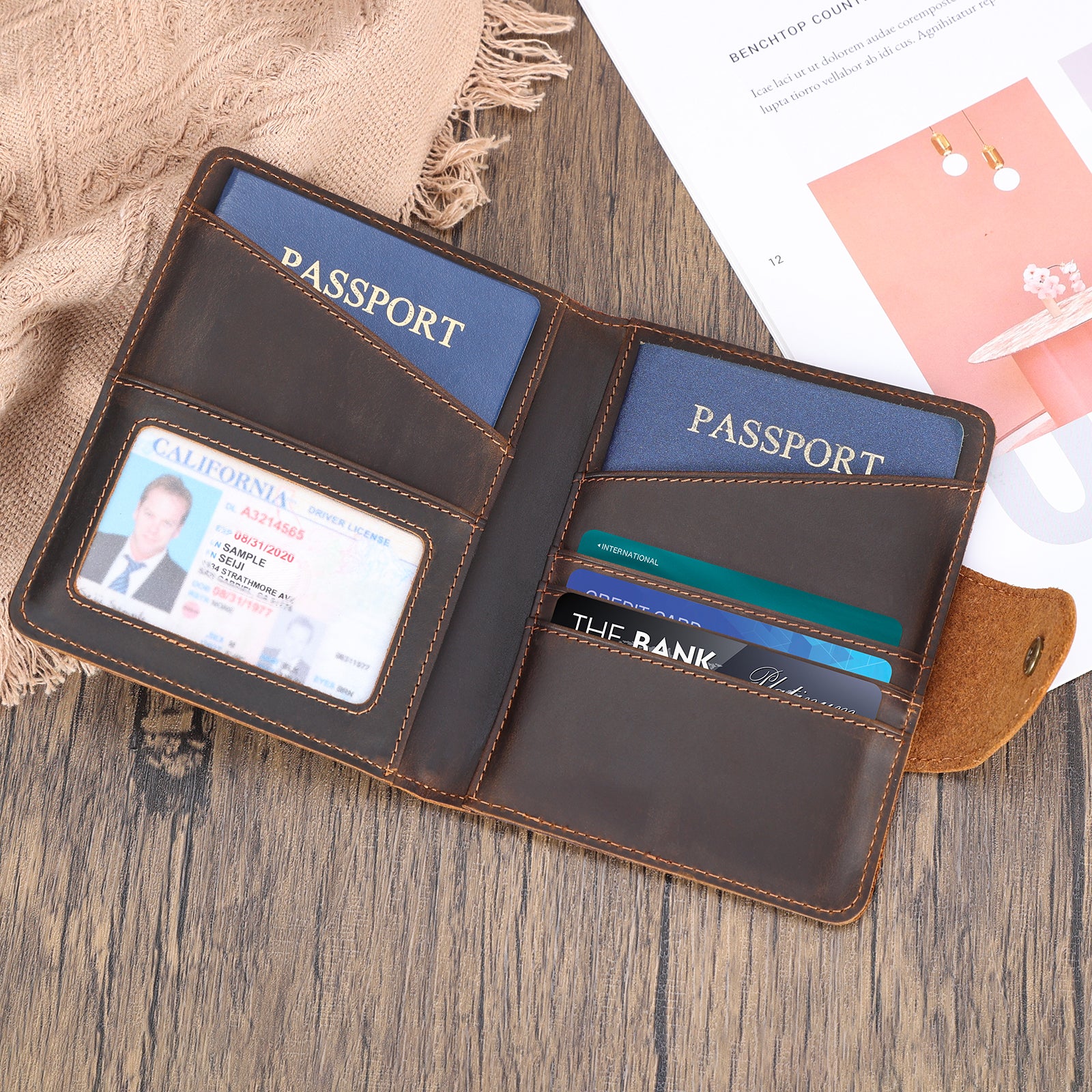 Full Grain Leather Slim and Soft RFID Blocking Passport Wallet (Scenario Shows)