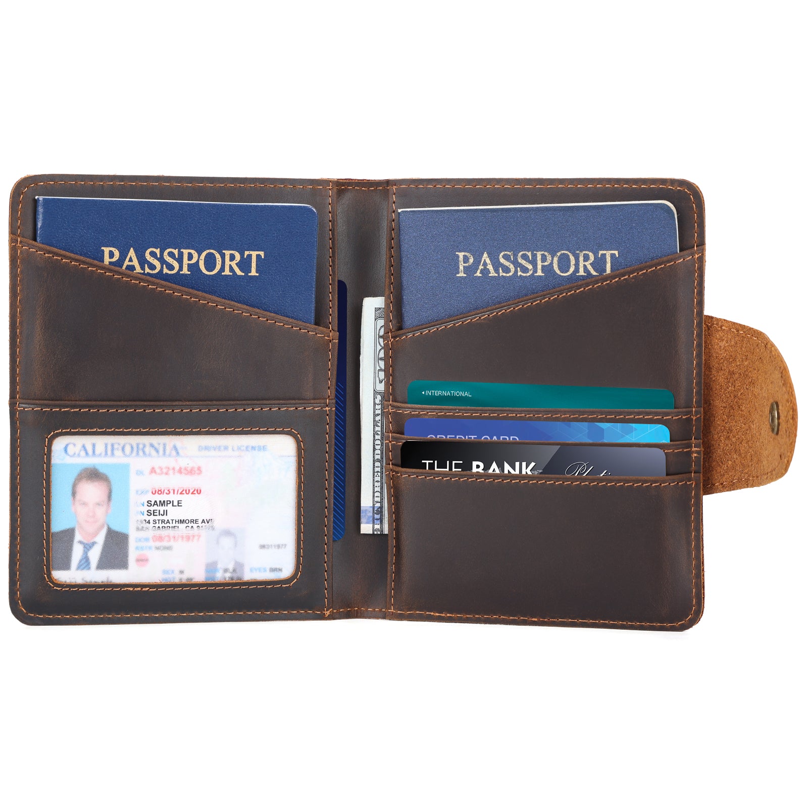 Full Grain Leather Slim and Soft RFID Blocking Passport Wallet (Inside)