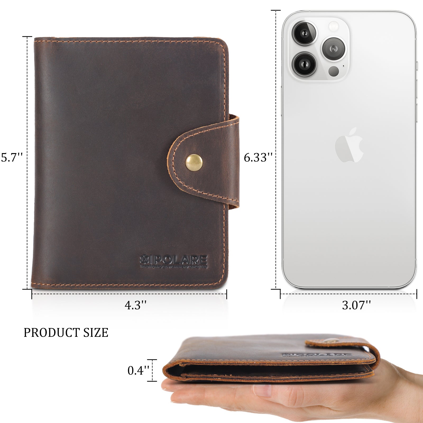 Full Grain Leather Slim and Soft RFID Blocking Passport Wallet (Dimension)