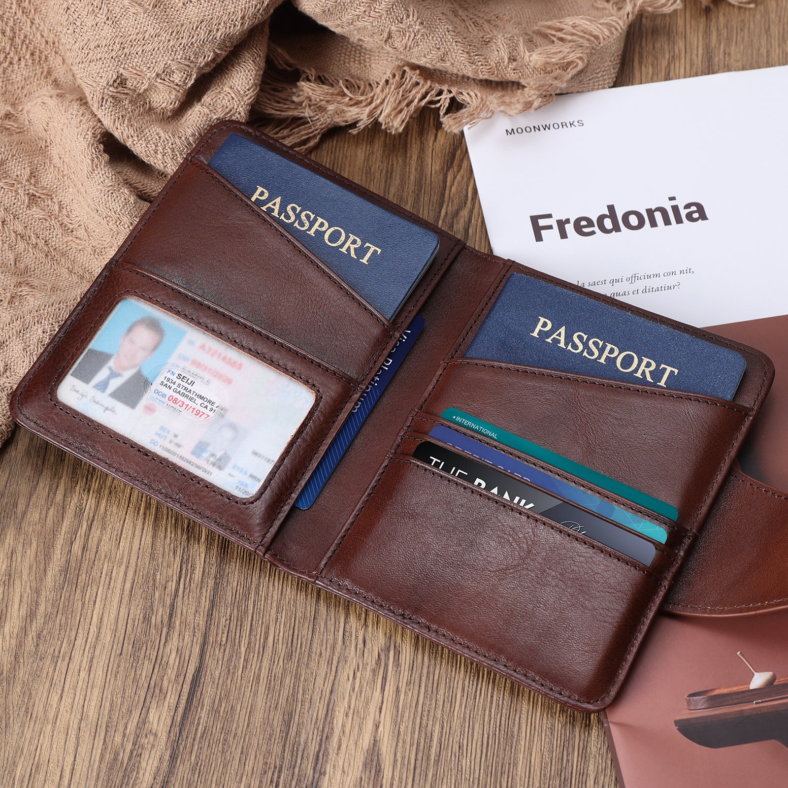 Full Grain Leather Slim and Soft RFID Blocking Passport Wallet (Scenario Shows)