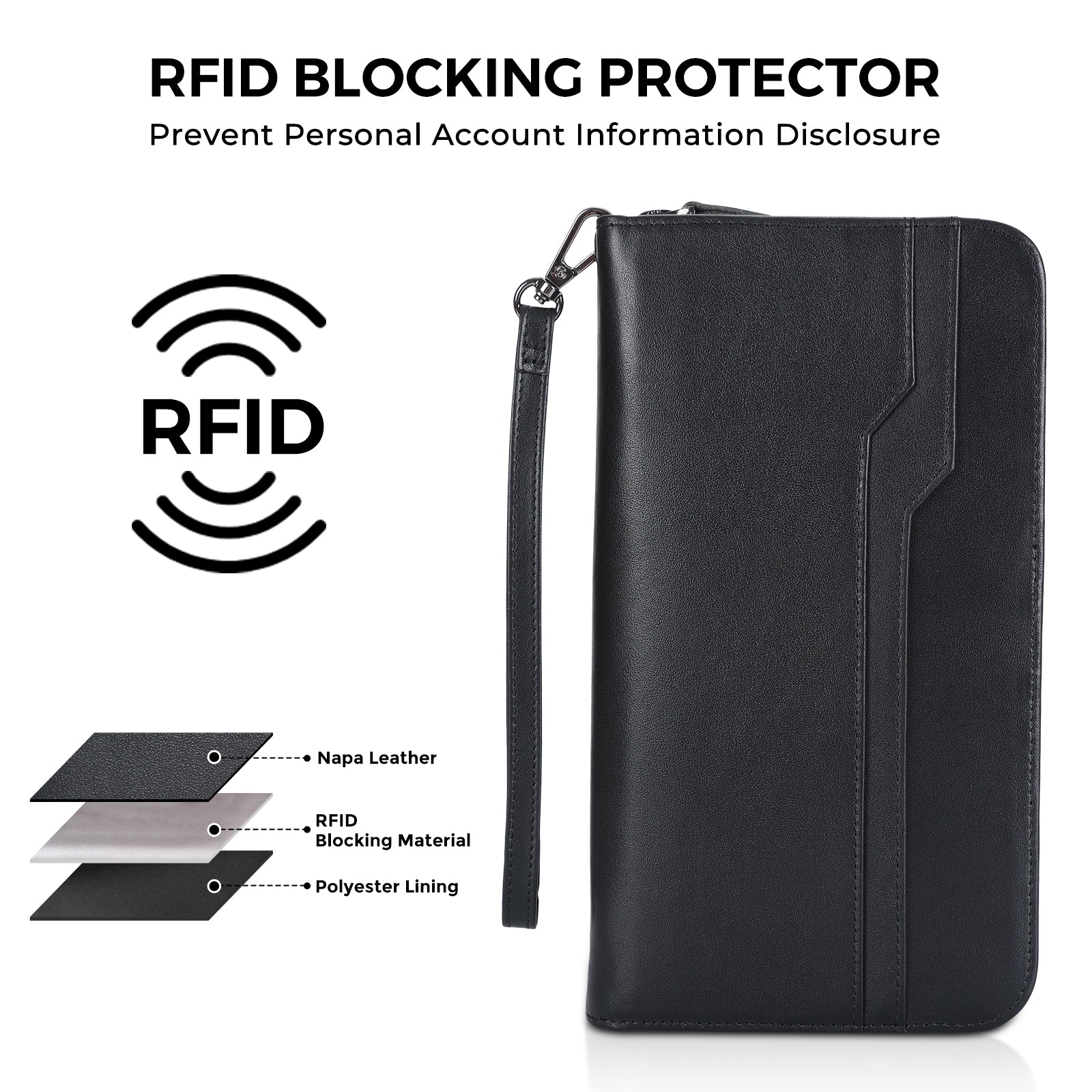 Full Grain Leather Family Travel Passport Wallet AirTag Slot (RFID Blocking)