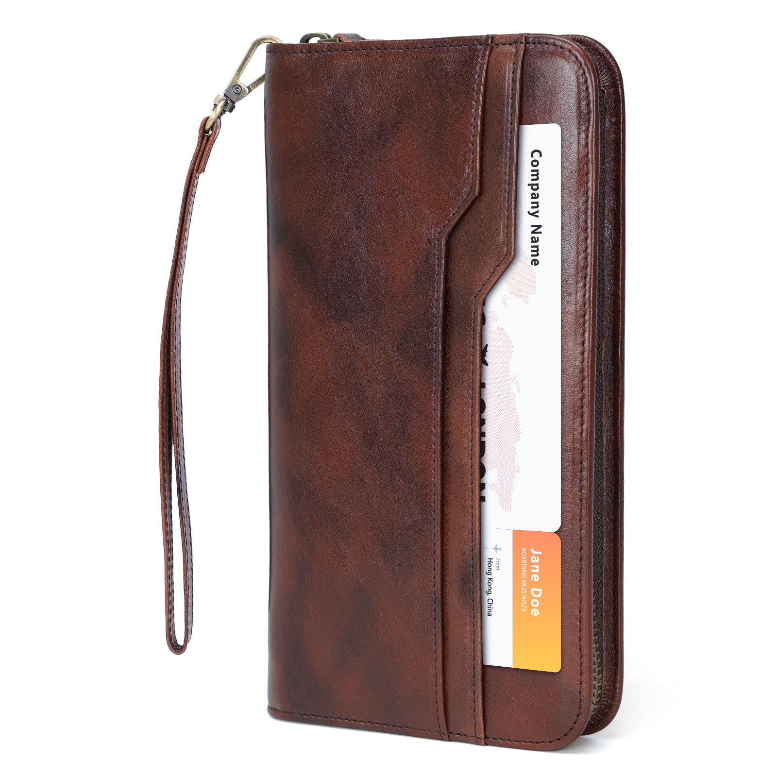 Full Grain Leather Family Travel RFID Blocking Passport Wallet (Coffee)