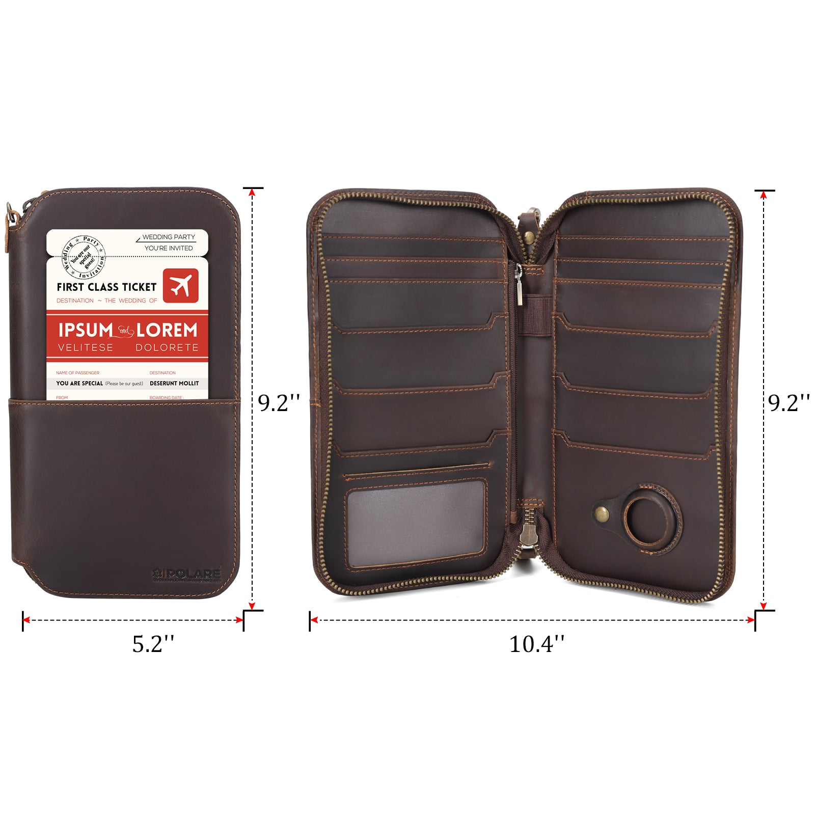 Leather Family Passport Holder Travel Wallet with AirTag Slot (Dimension)