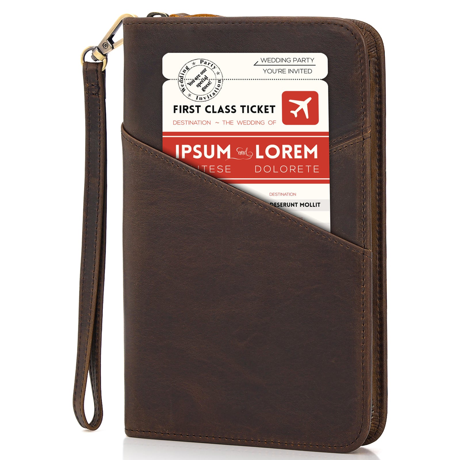 Full Grain Leather Passport Ticket Holder Case Holds 2 Passports (Dark Brown,Front)