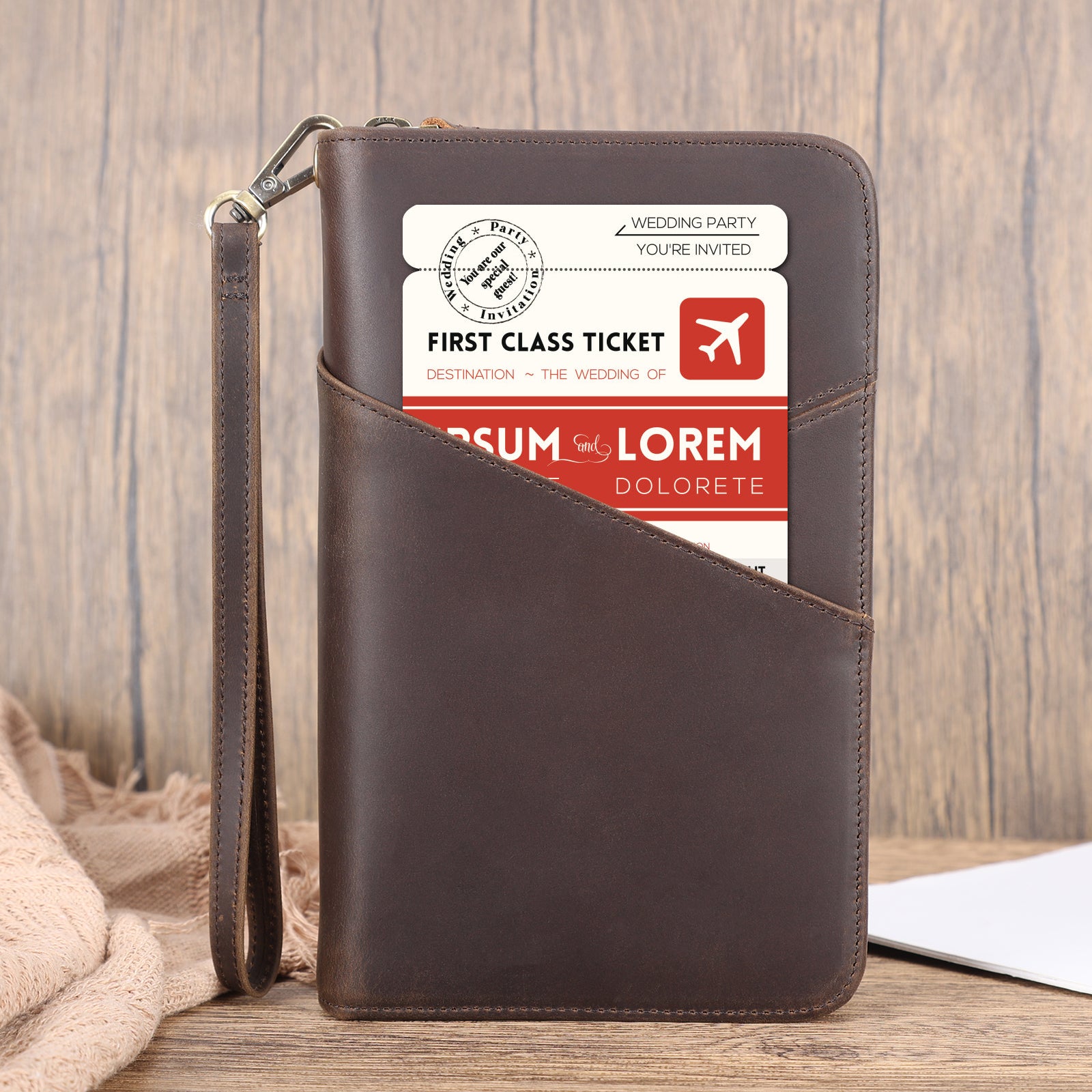 Full Grain Leather Passport Holder with AirTag Slot (Scenario Shows)