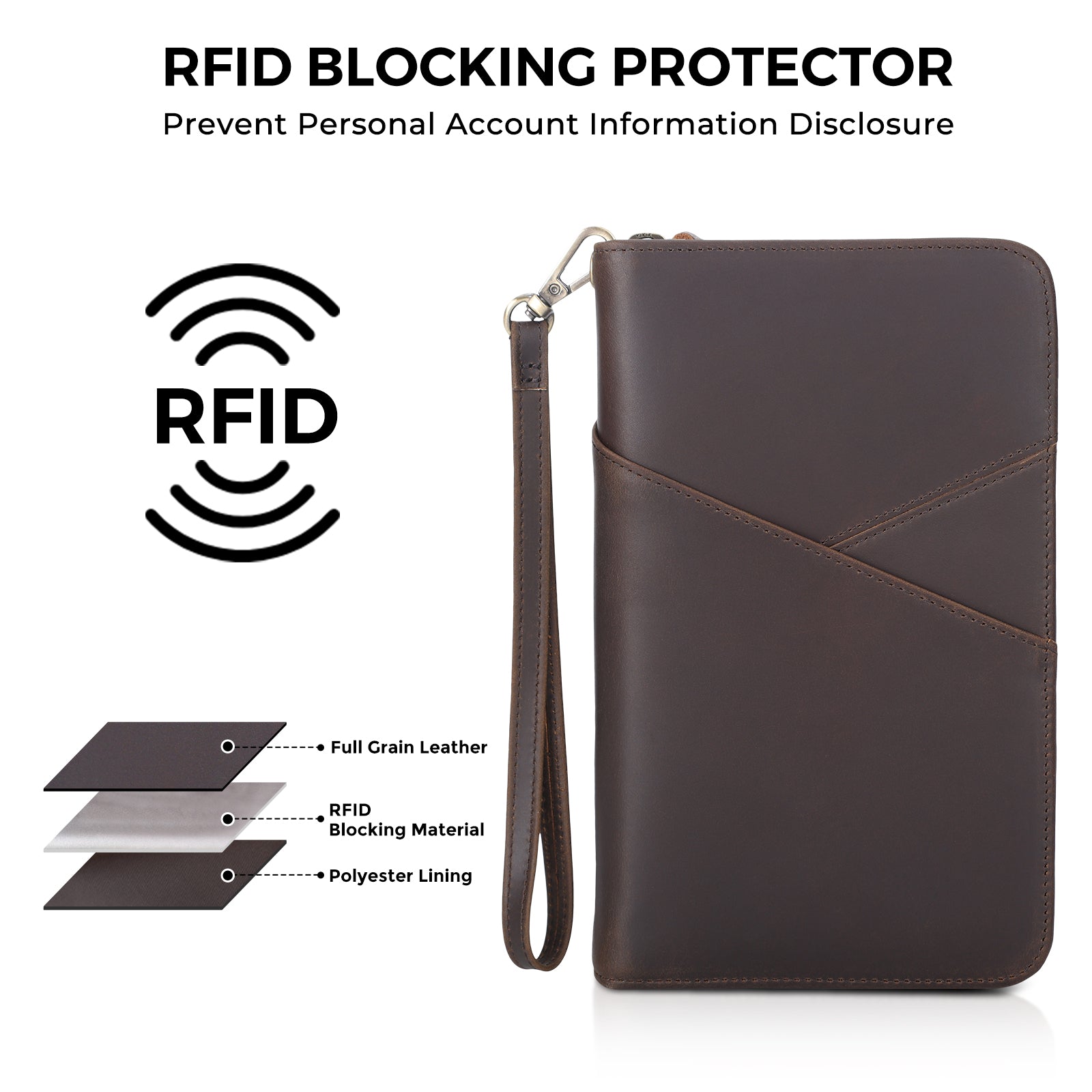 Full Grain Leather Passport Holder with AirTag Slot (RFID Blocking)