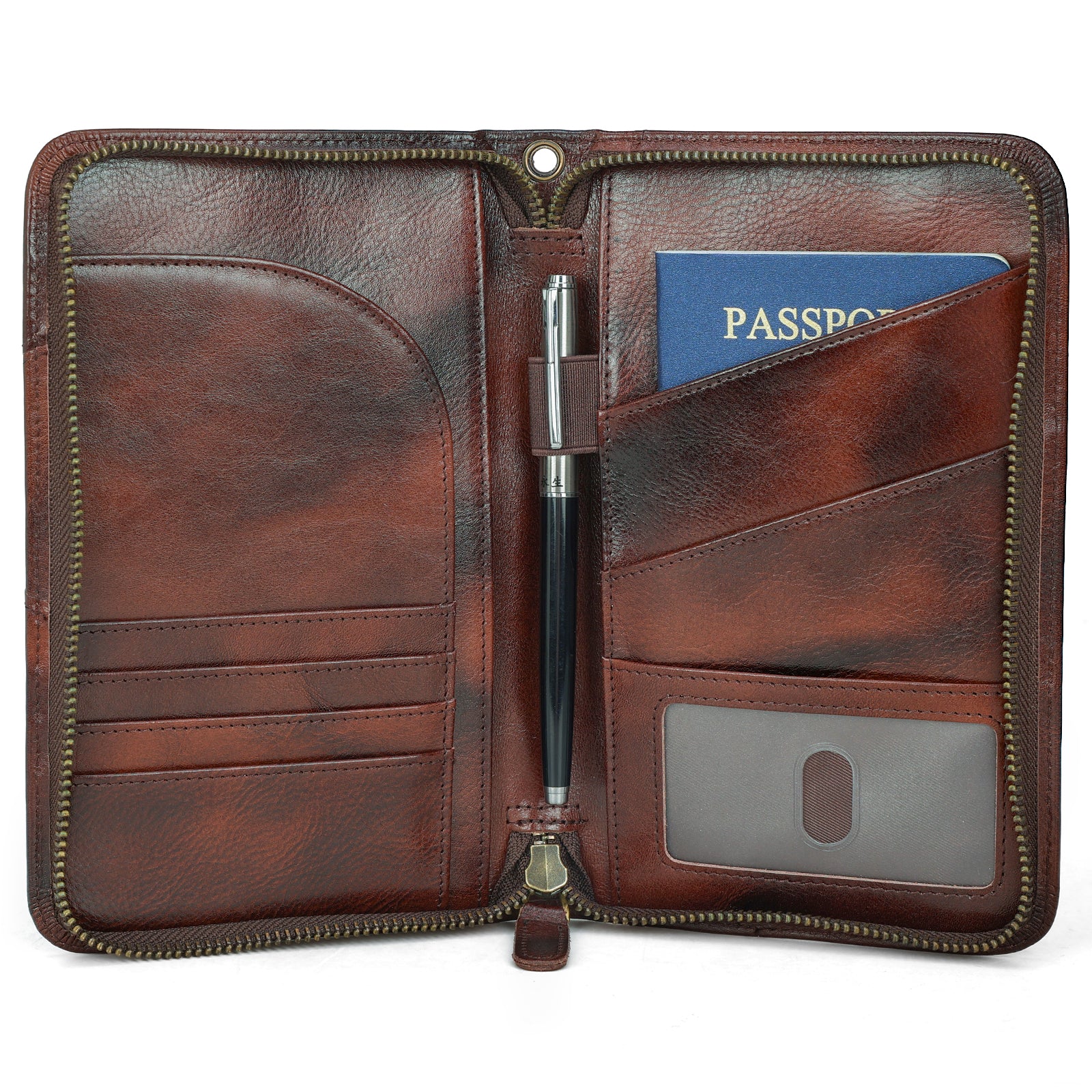 Full Grain Leather Passport Ticket Holder Case Holds 2 Passports (Coffee)