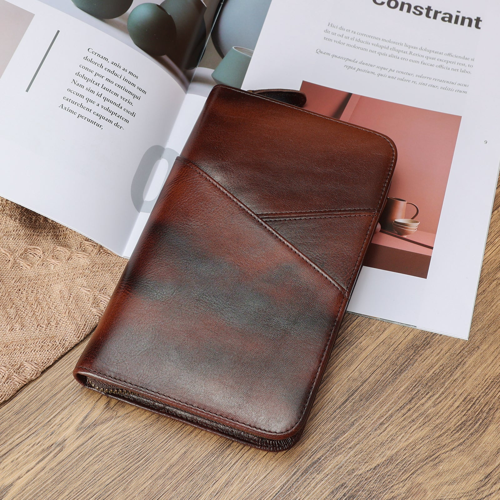 Full Grain Leather Passport Ticket Holder Case Holds 2 Passports (Coffee,Scenario Shows)