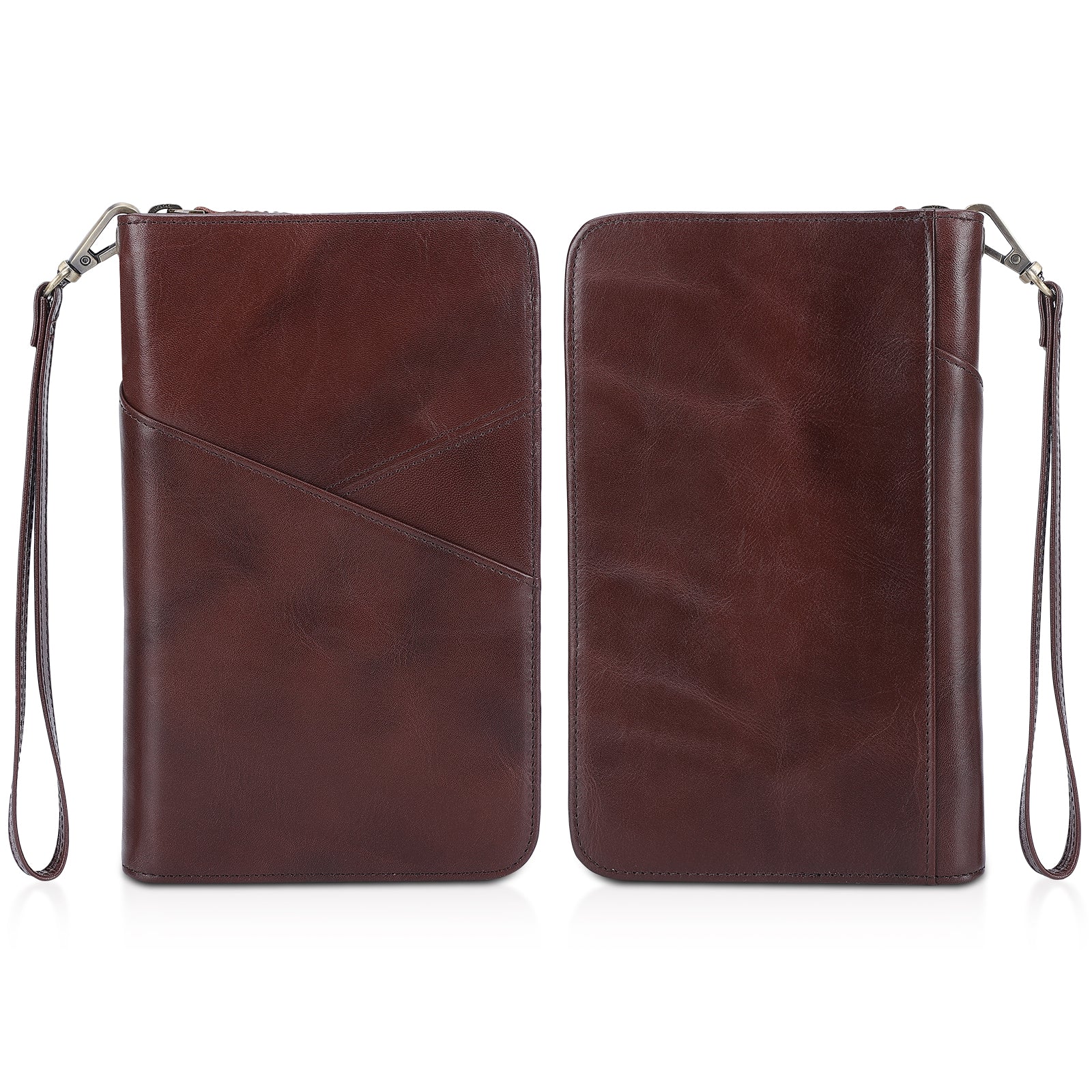Full Grain Leather Passport Ticket Holder Case Holds 2 Passports (Coffee,Front/Back)