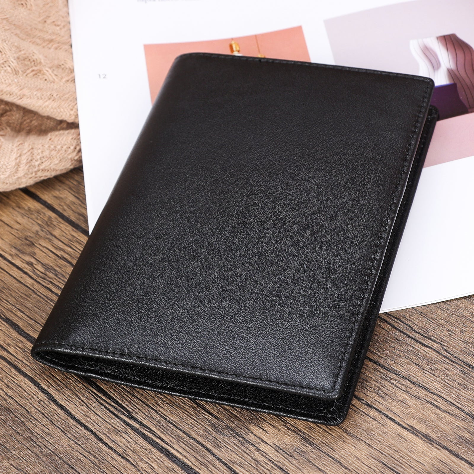 Napa Leather Travel Bifold Functional Wallet (Black,Scenario Shows)