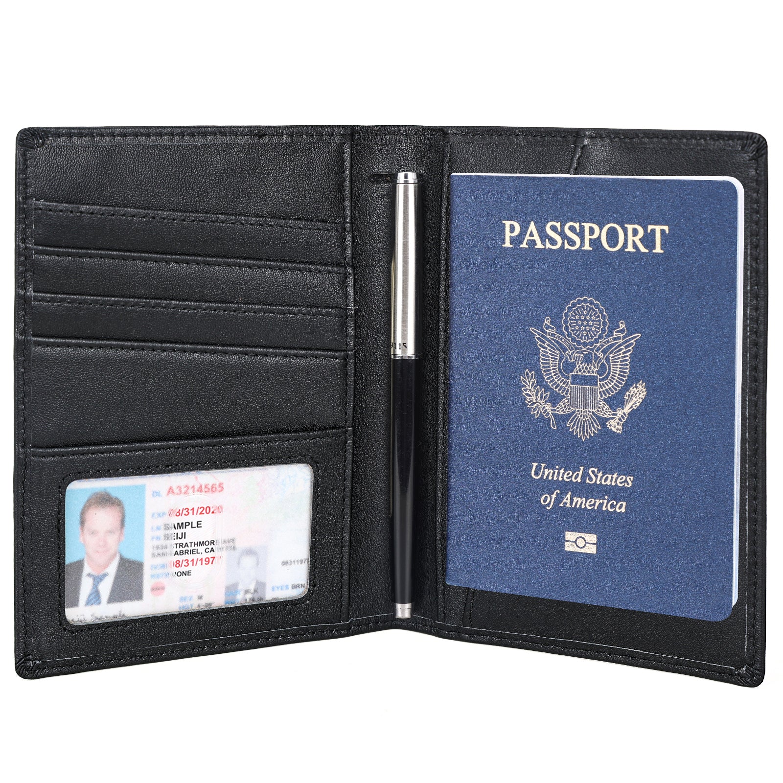 Napa Leather Travel Bifold Functional Wallet (Black)