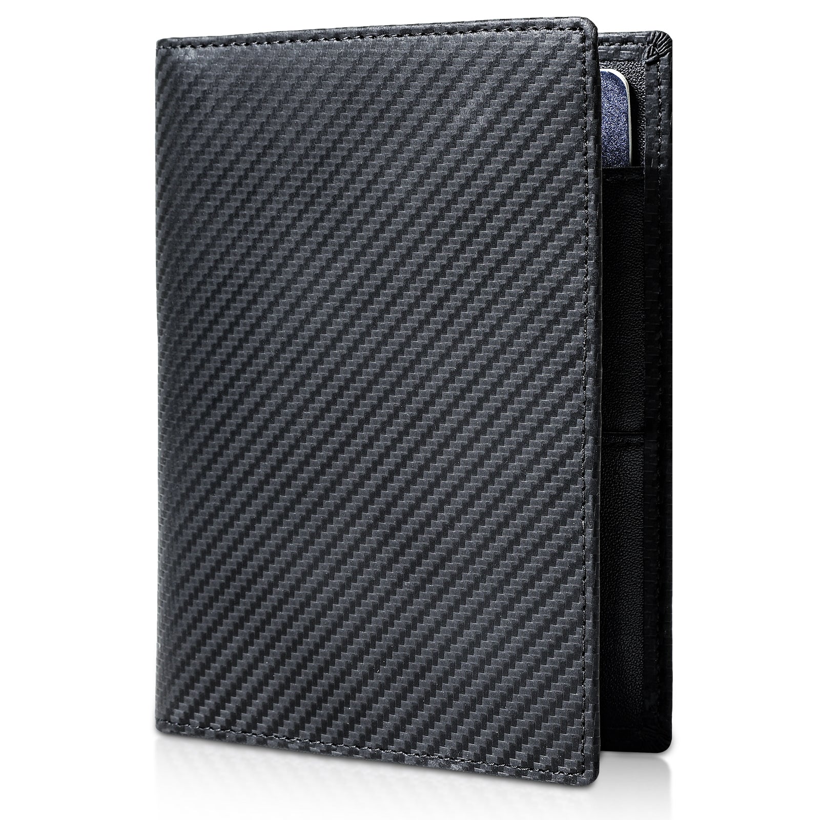 Full Grain Leather Bifold Wallet Passport Holders 2 Passports (Carbon Black)