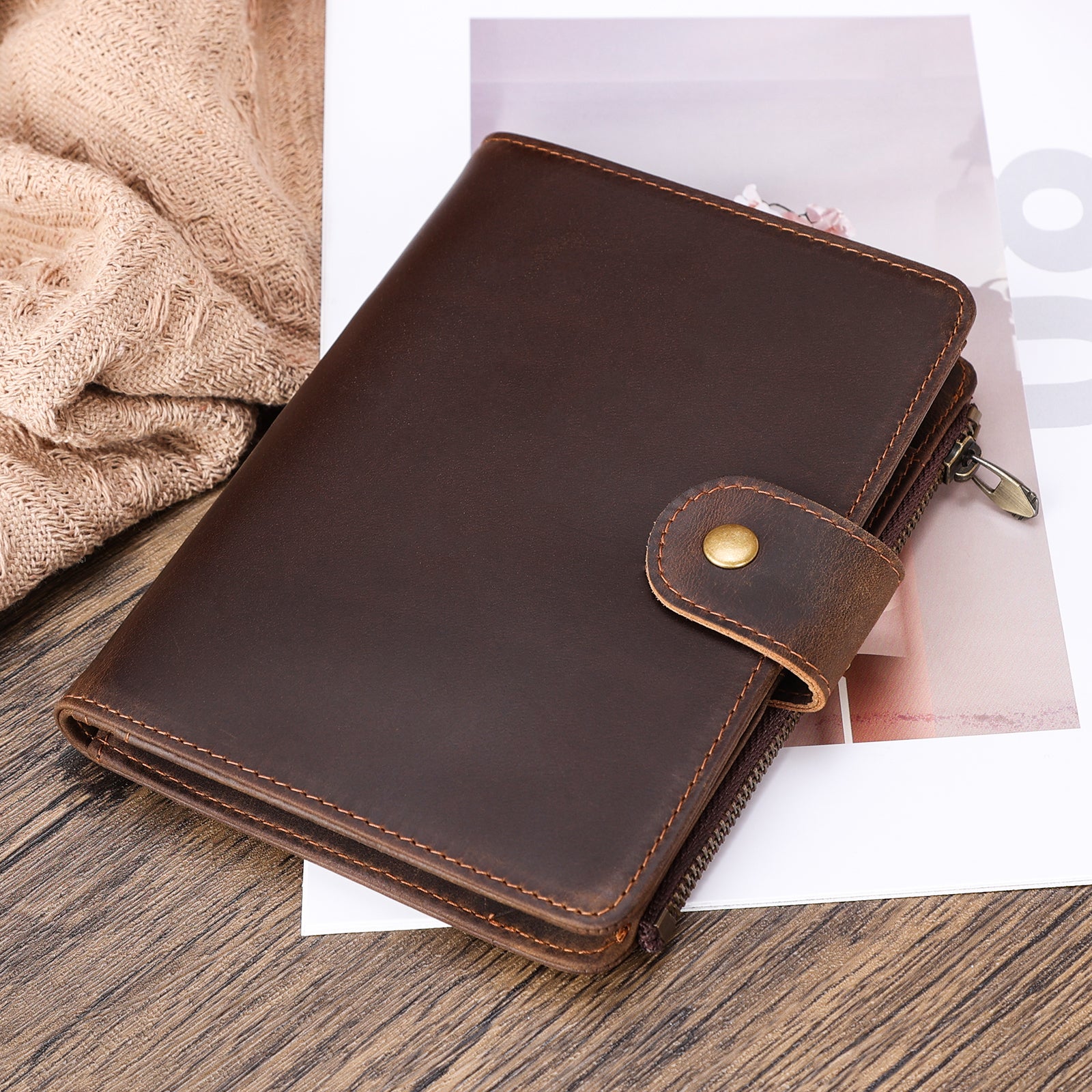 Full Grain Leather 2 Passports Travel Wallet Holder RFID Blocking (Dark Brown,Scenario Shows)