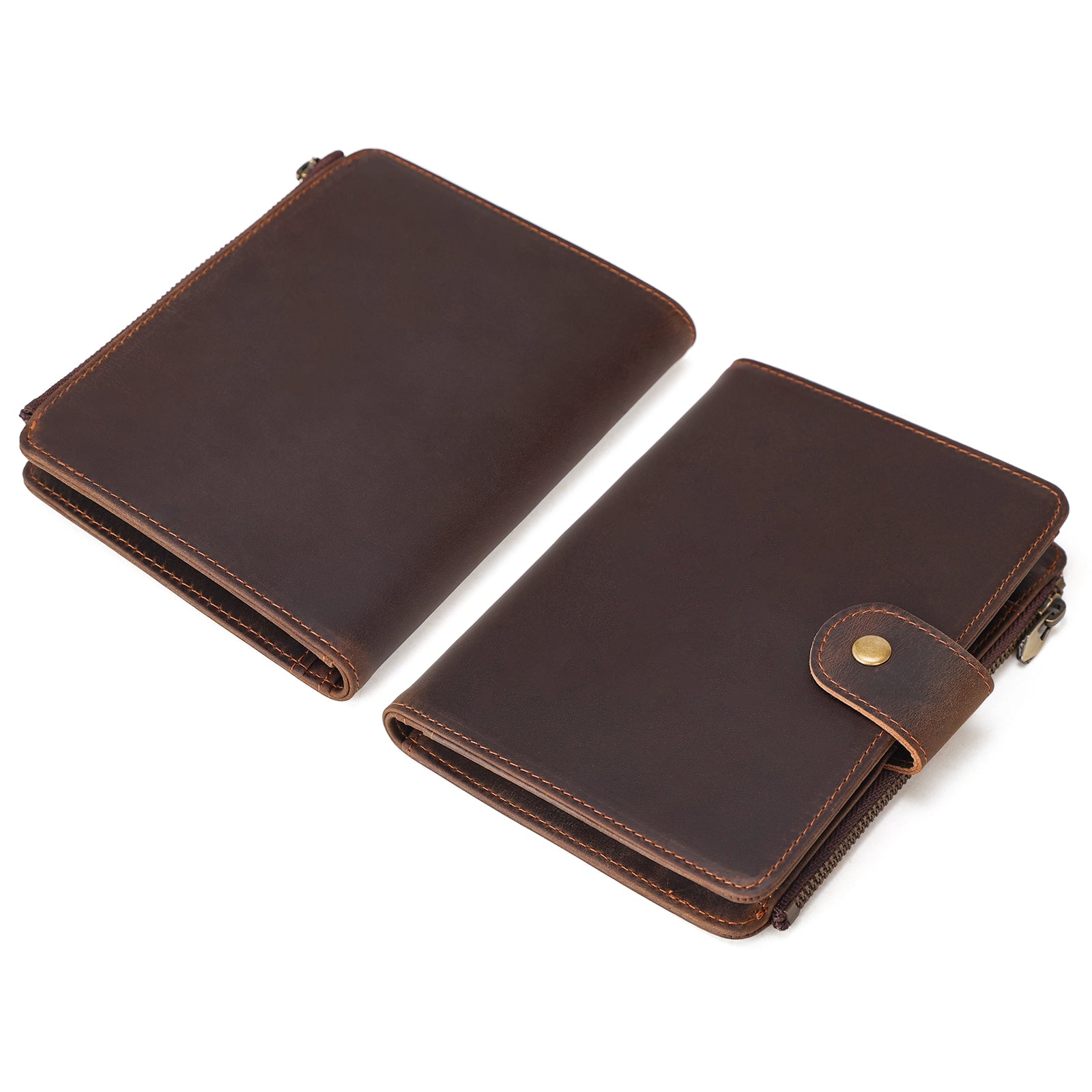 Full Grain Leather 2 Passports Travel Wallet Holder RFID Blocking (Front/Back)