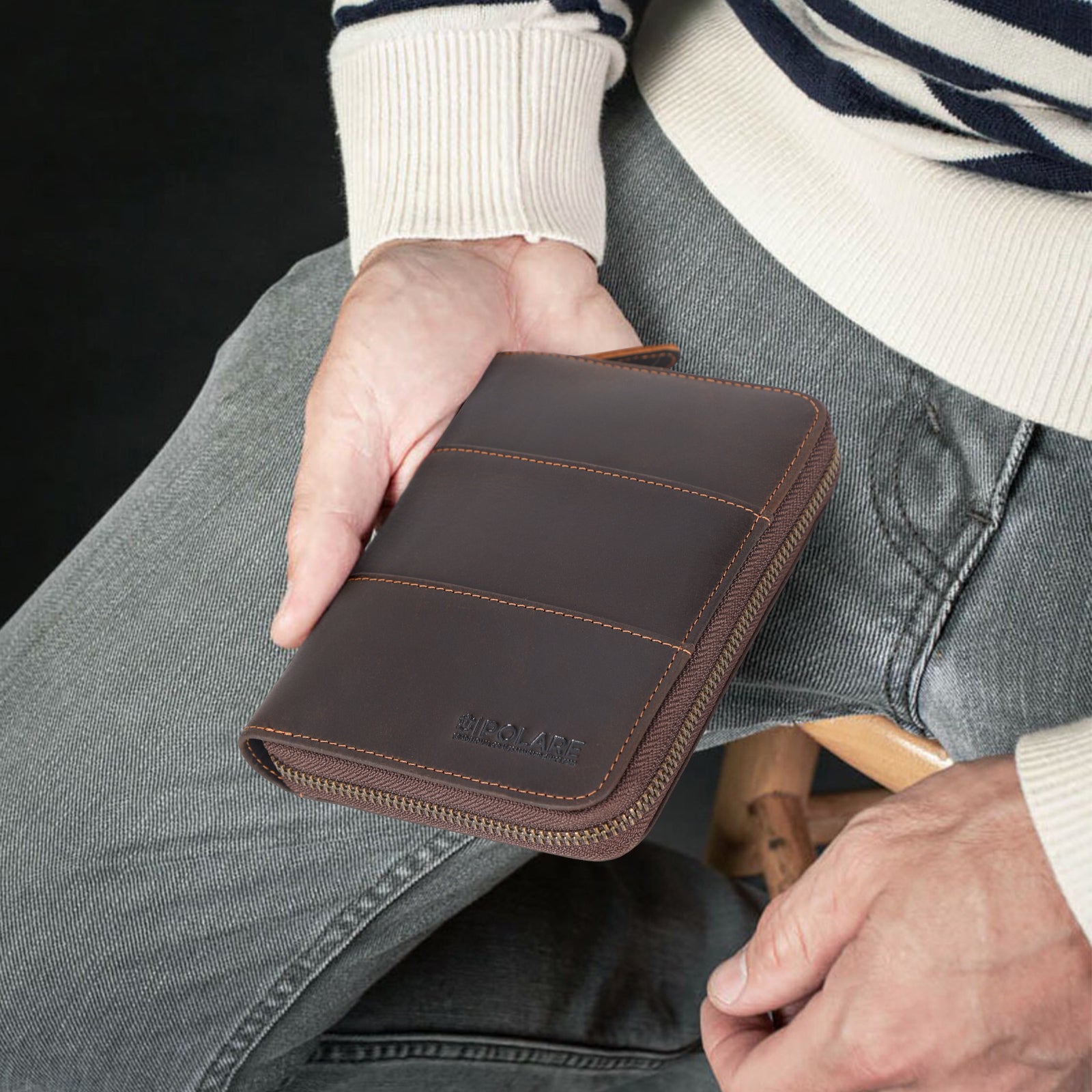 Full Grain Leather Travel Passport Wallet 2 Passports (Model Display)