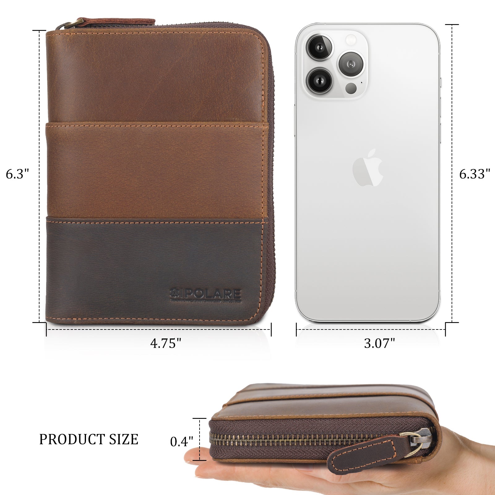 Full Grain Leather Travel Passport Wallet 2 Passports (Dimension)