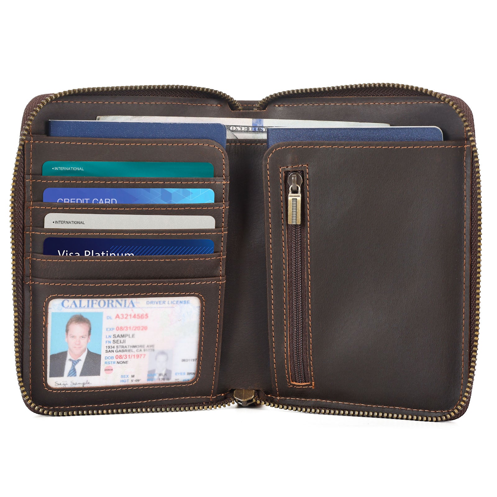Full Grain Leather Travel Passport Wallet 2 Passports (Inside)