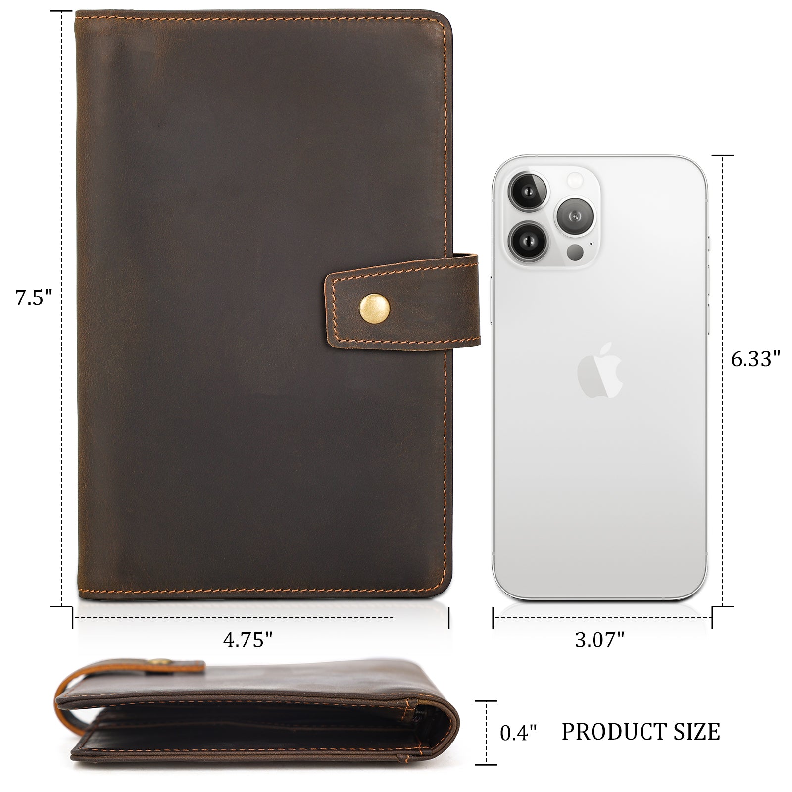 Full Grain Leather Passport Holder Family Travel Document Organizer (Dimension)