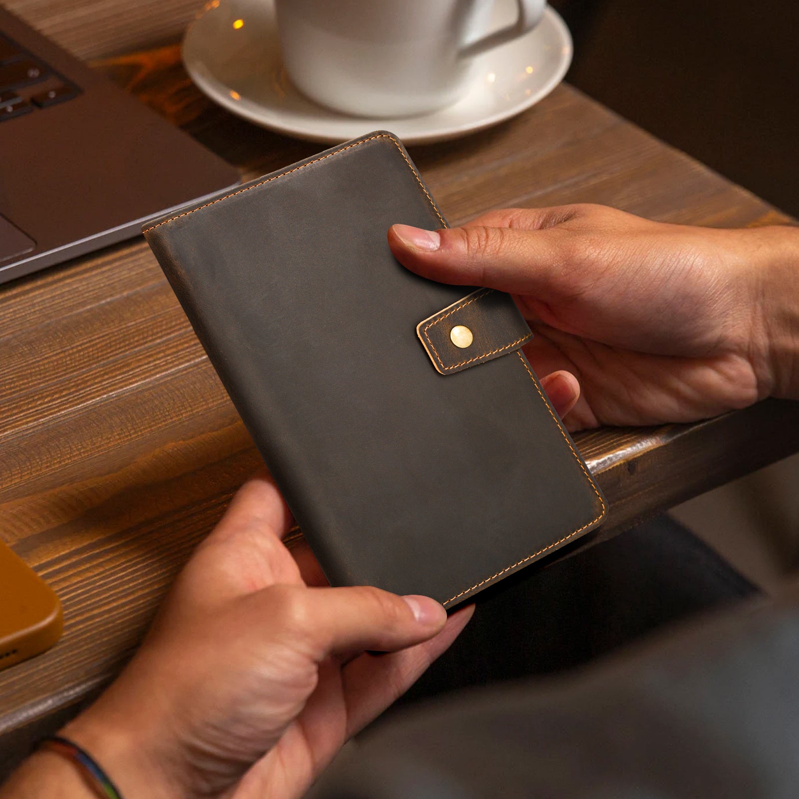 Full Grain Leather Passport Holder Family Travel Document Organizer (Model Display)
