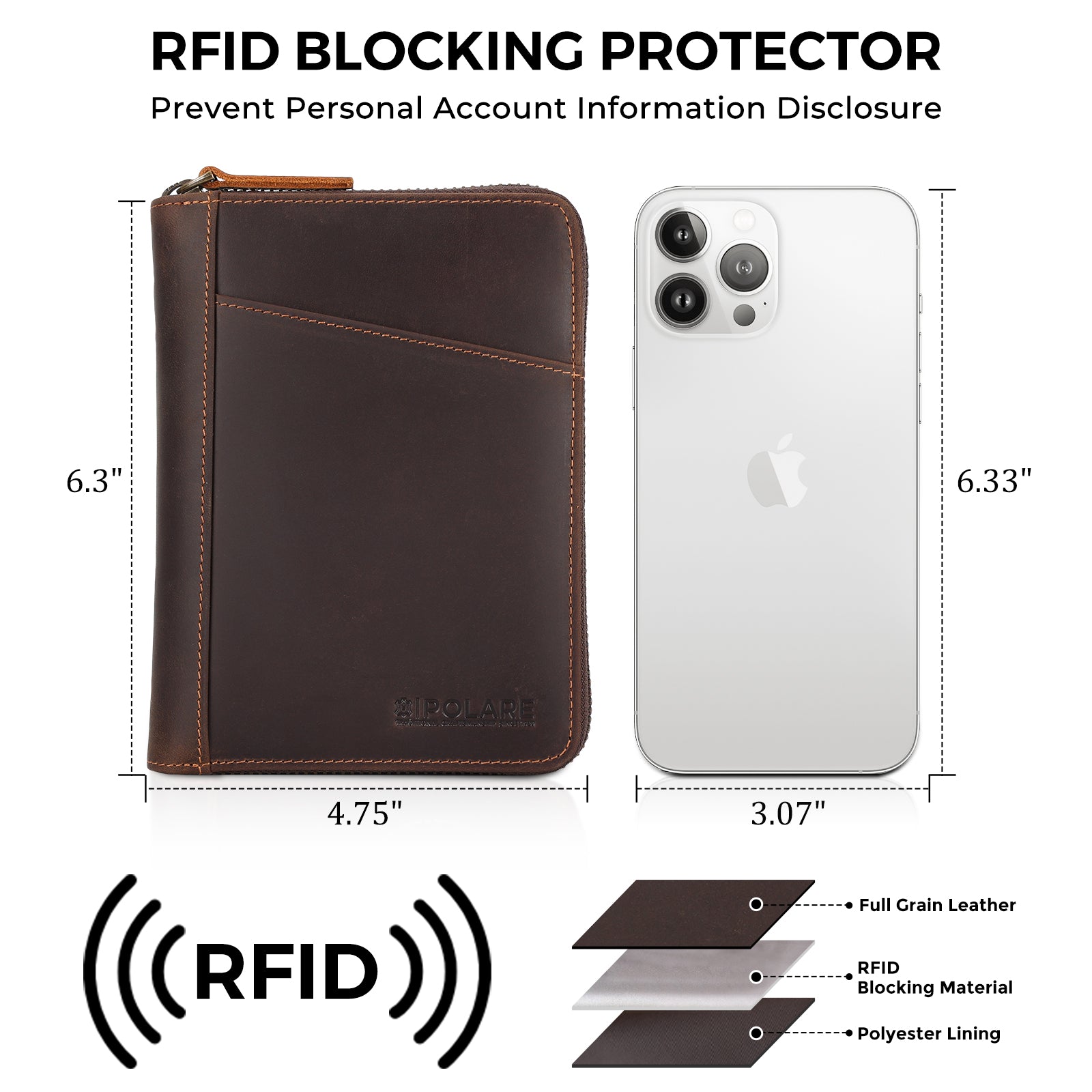 Full Grain Leather RFID Blocking Dual Passport Wallet (RFID Blocking/Dimension)