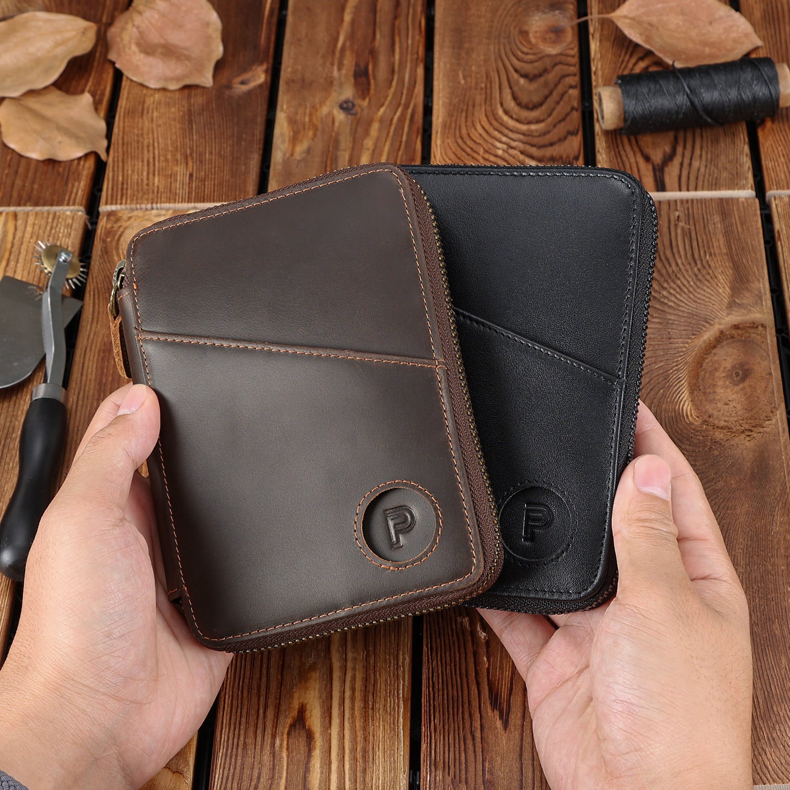 Full Grain Leather RFID Blocking Passport Wallet with AirTag Slot (Scenario Shows)