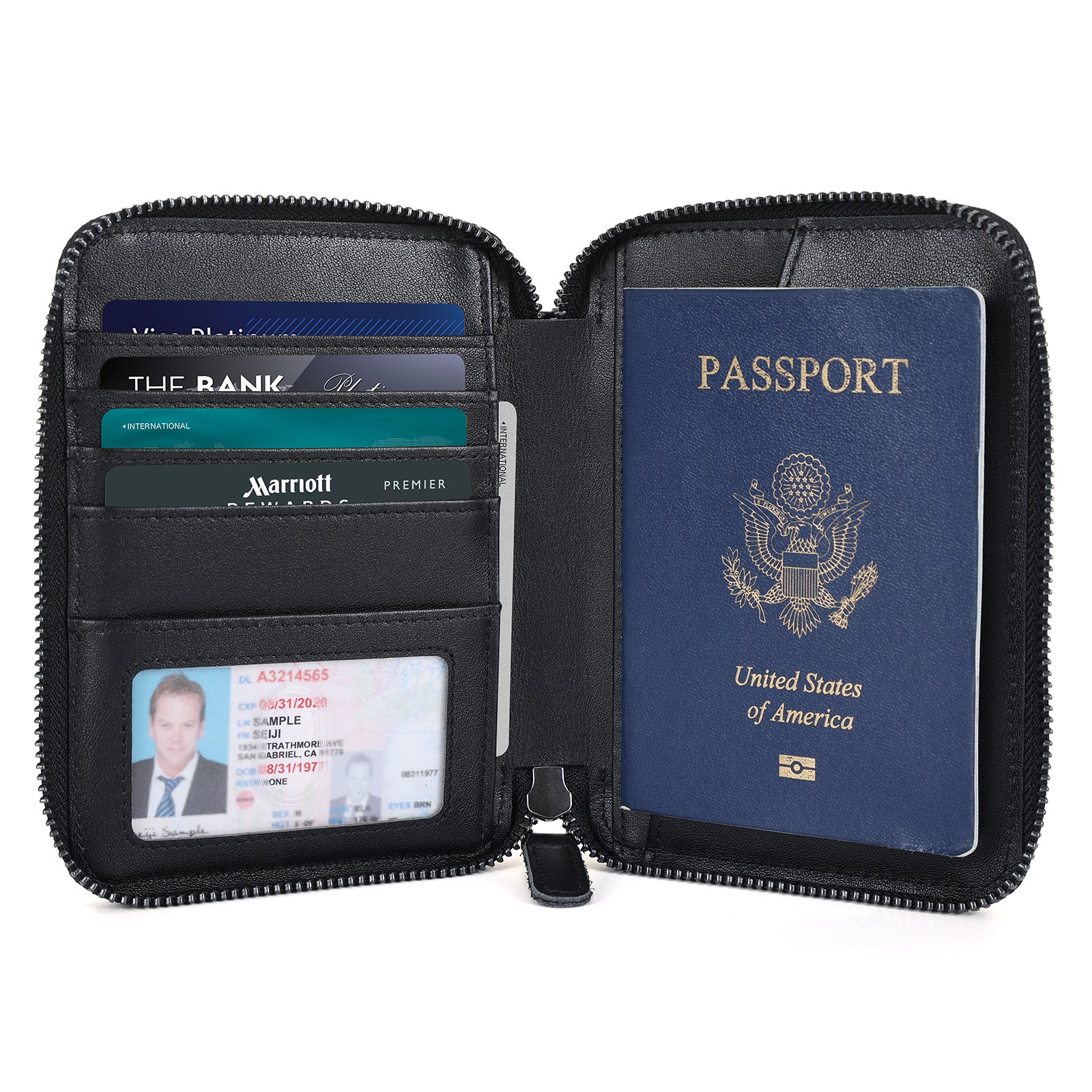 Full Grain Leather RFID Blocking Passport Wallet with AirTag Slot (Inside)