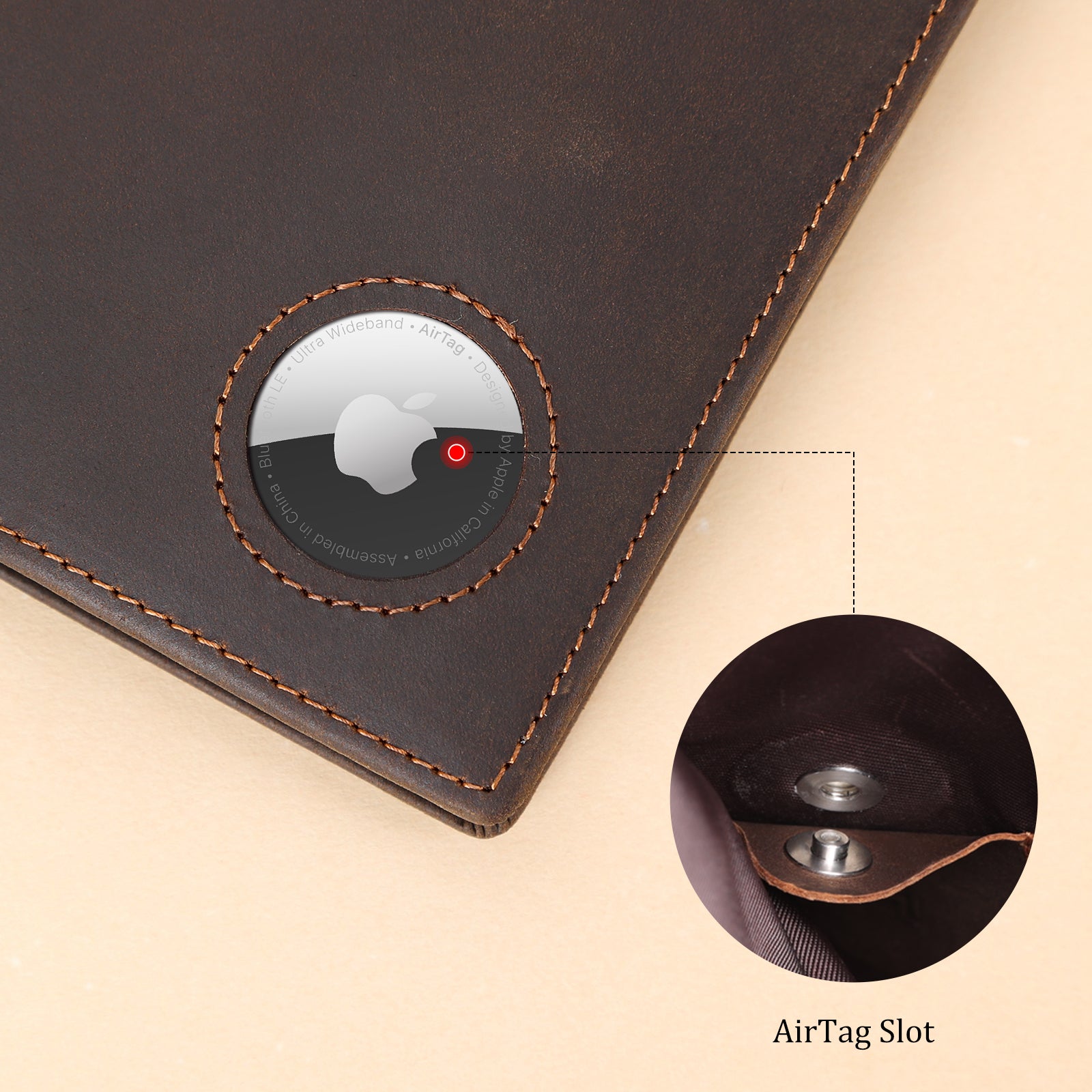 Luxury RFID Blocking Leather Passport Holder Travel Wallet with AirTag Slot (AirTag Slot)