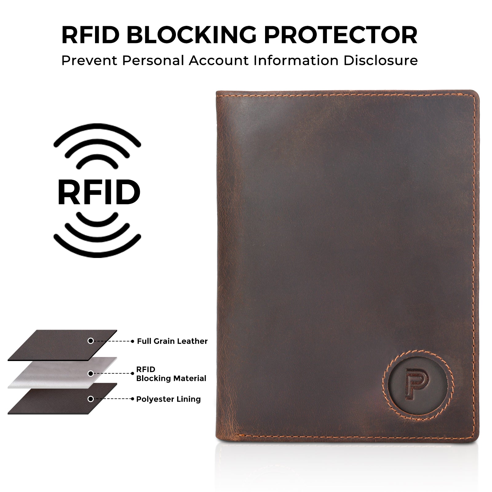 Luxury RFID Blocking Leather Passport Holder Travel Wallet with AirTag Slot (RFID Blocking)