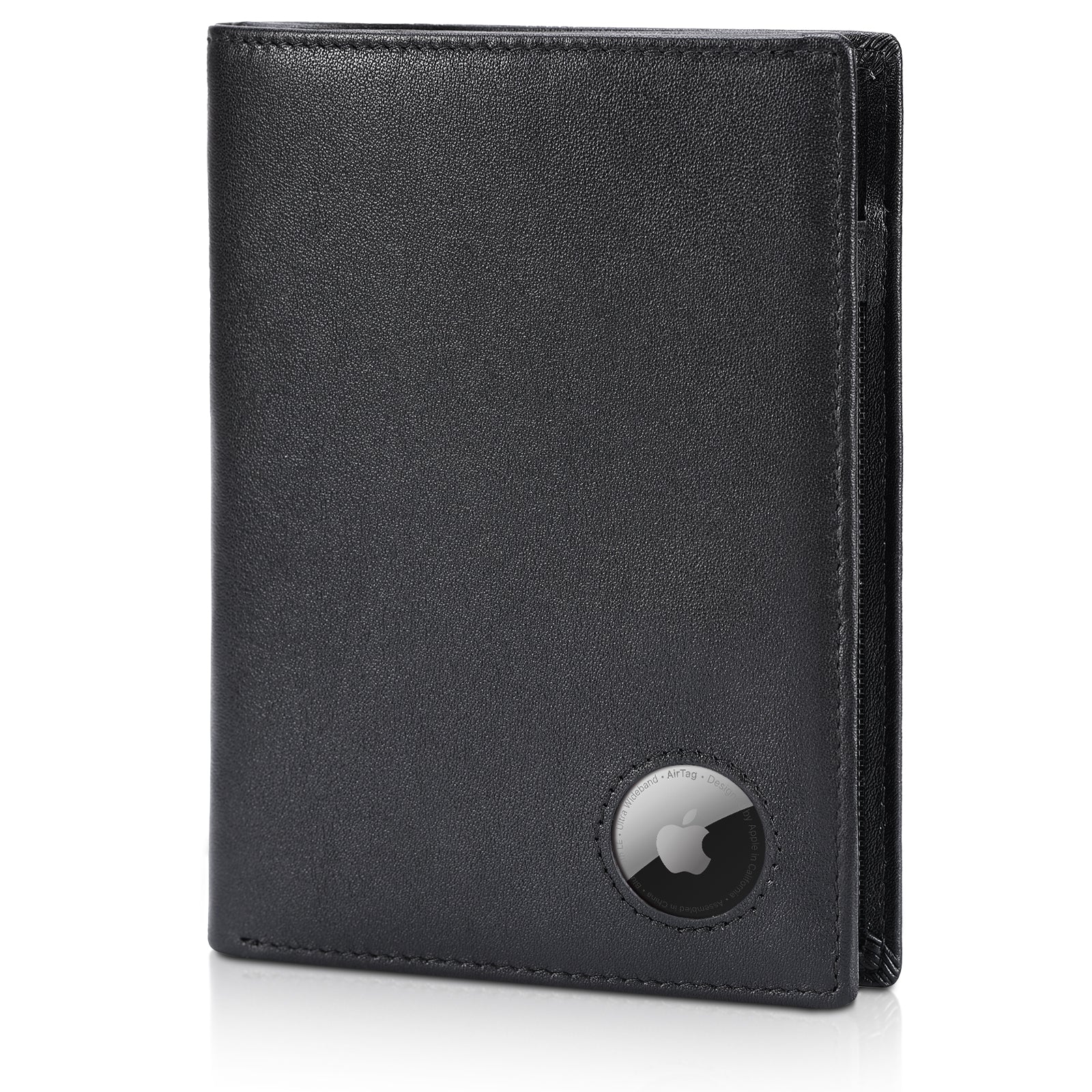 Luxury RFID Blocking Leather Passport Holder Travel Wallet with AirTag Slot (Black)