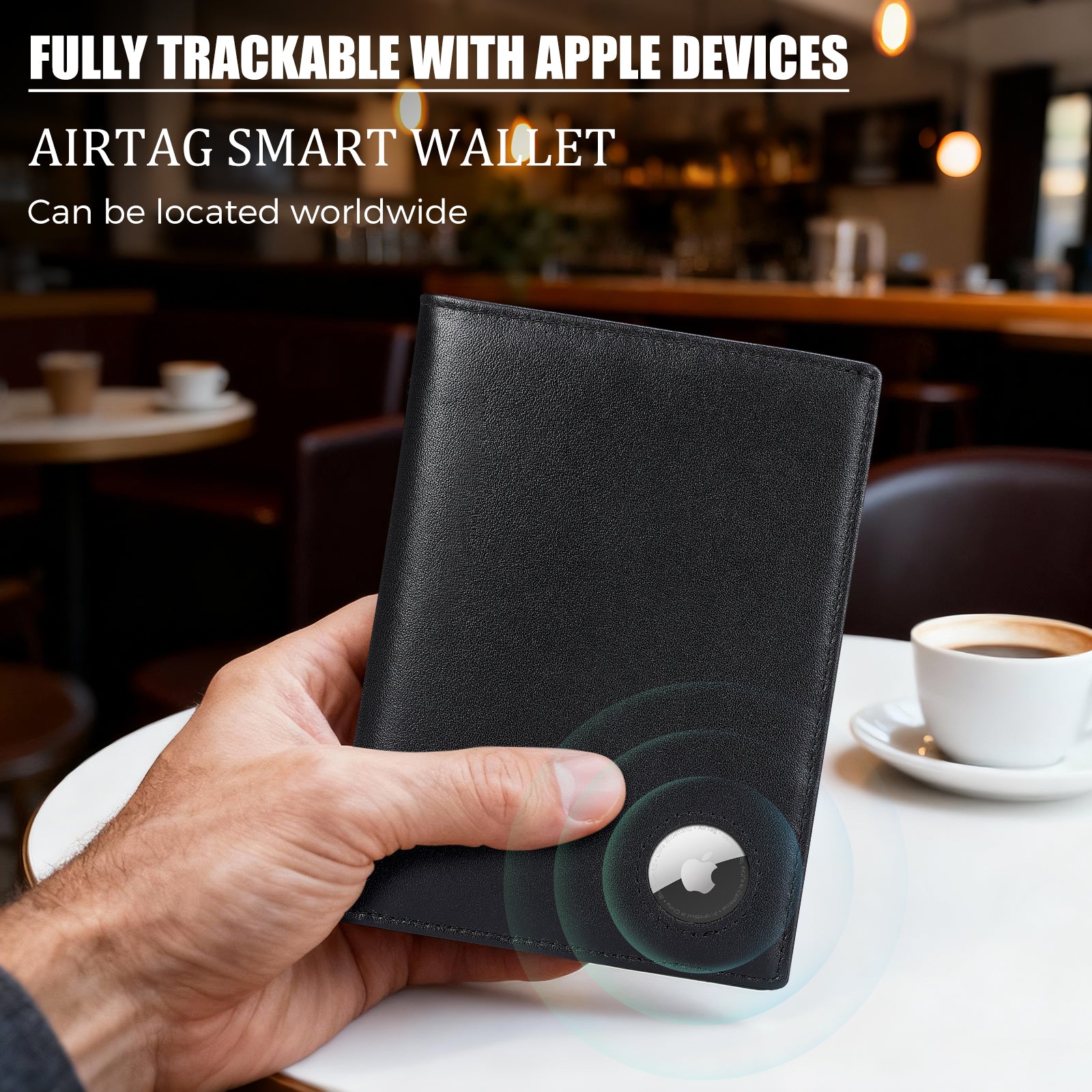 Luxury RFID Blocking Leather Passport Holder Travel Wallet with AirTag Slot (Model Display)