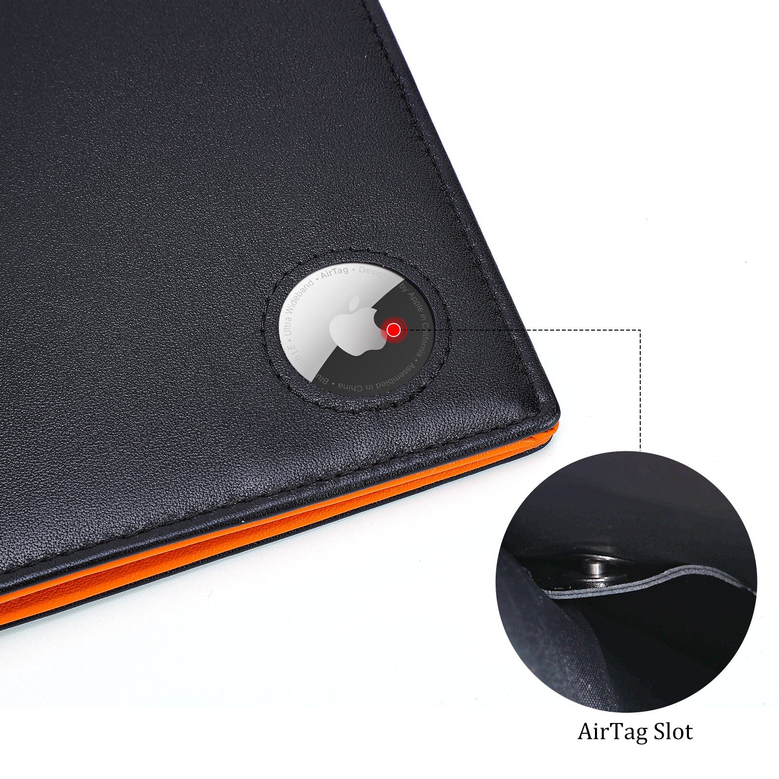 Luxury RFID Blocking Leather Passport Holder Travel Wallet with AirTag Slot (AirTag Slot)