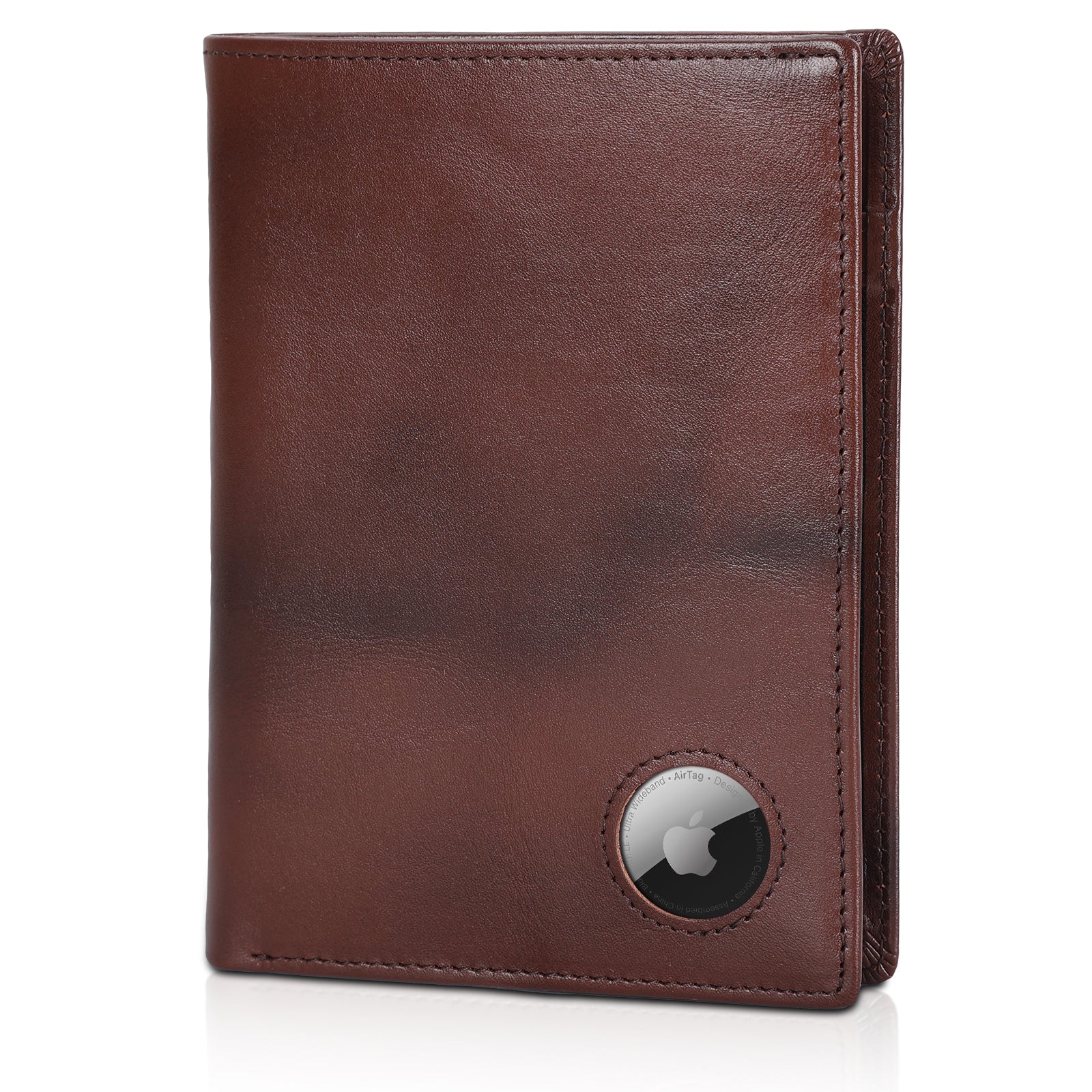 Luxury RFID Blocking Leather Passport Holder Travel Wallet with AirTag Slot (Coffee)