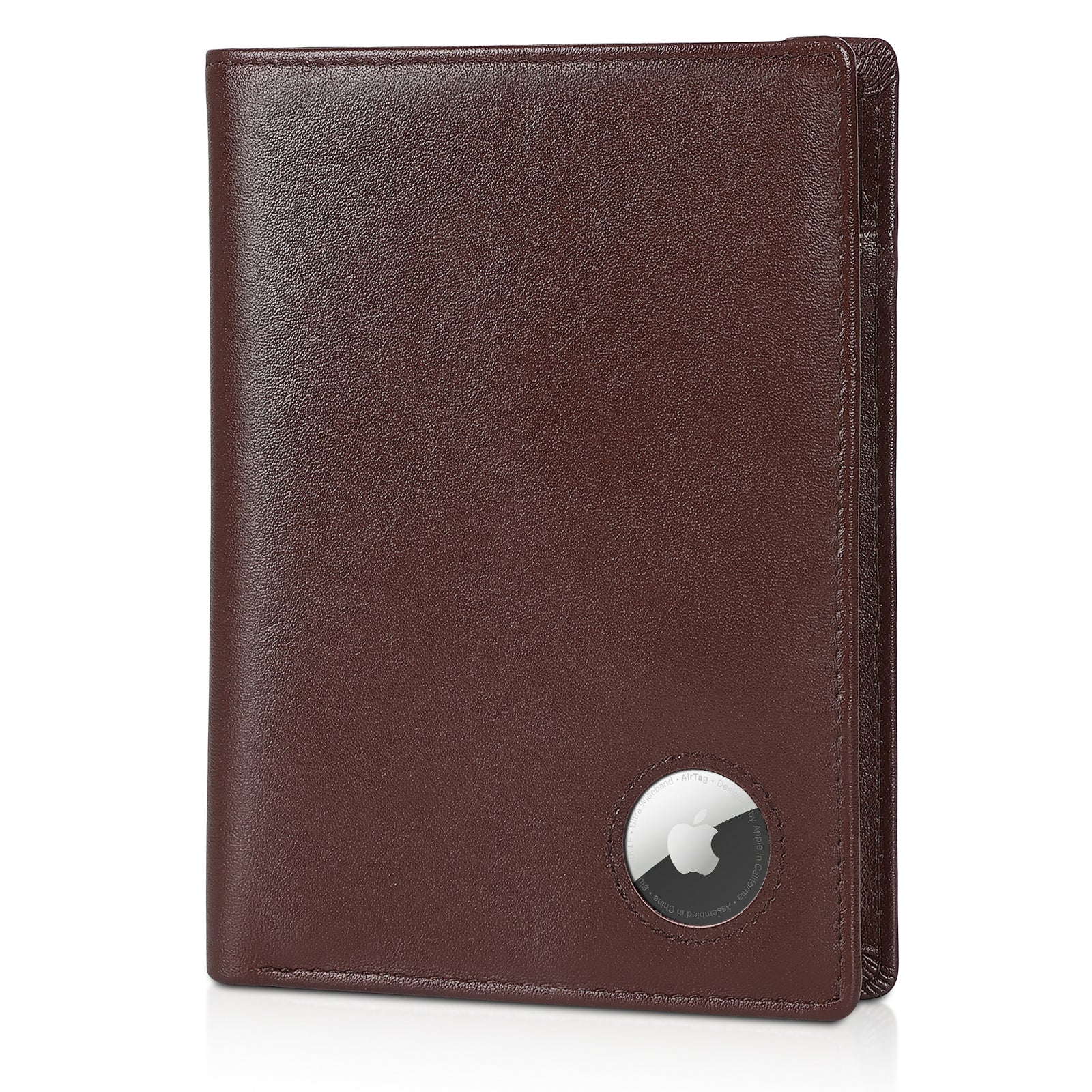 Luxury RFID Blocking Leather Passport Holder Travel Wallet with AirTag Slot (Coffee)