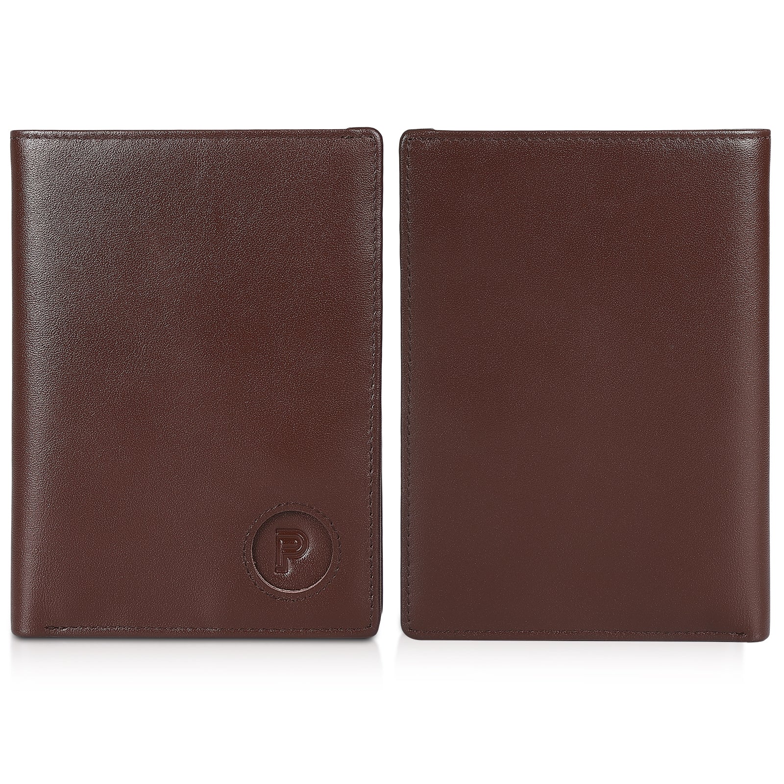 Luxury RFID Blocking Leather Passport Holder Travel Wallet with AirTag Slot (Front/Back)