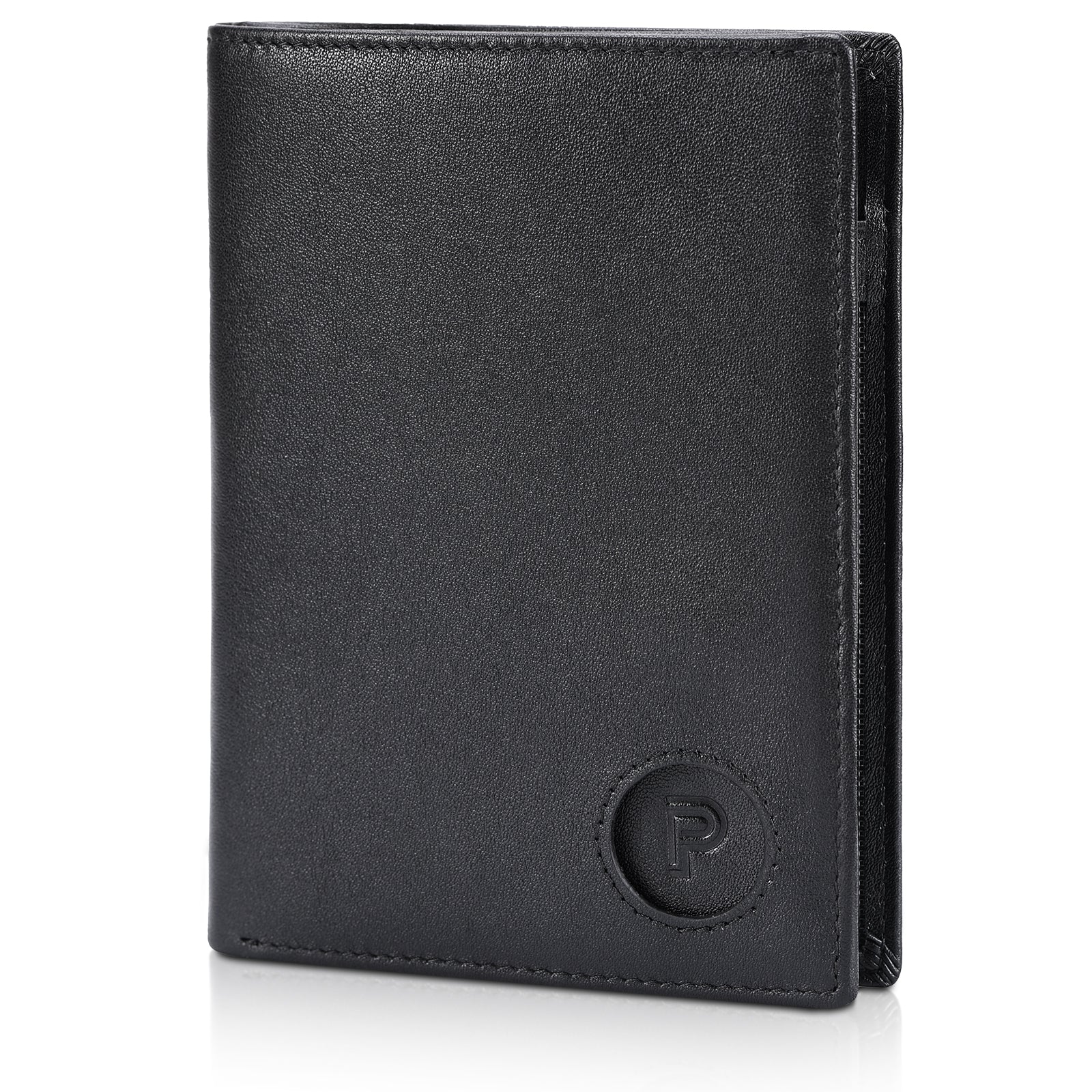 Luxury RFID Blocking Leather Passport Holder Travel Wallet with AirTag Slot (Black)