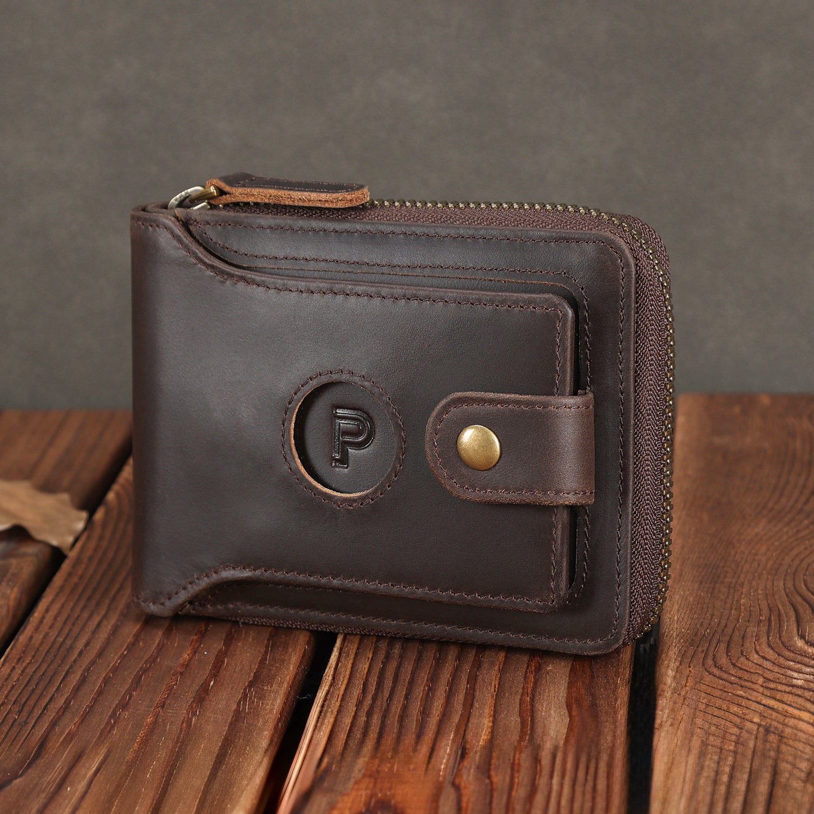 Full Grain Leather Bifold Wallet for Men RFID Blocking with AirTag Slot (Dark Brown,Scenario Shows)