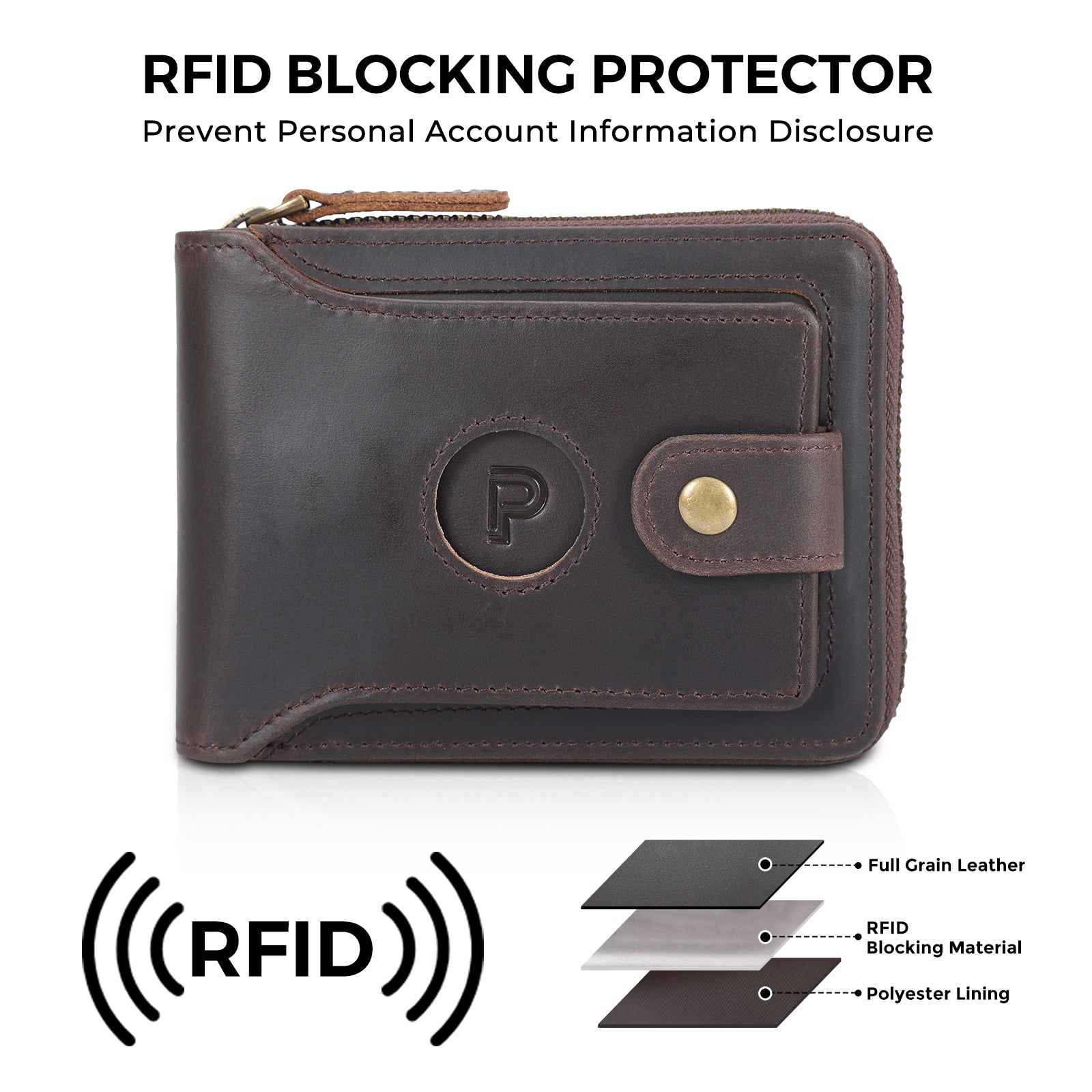 Full Grain Leather Bifold Wallet for Men RFID Blocking with AirTag Slot (Dark Brown,RFID Blocking)