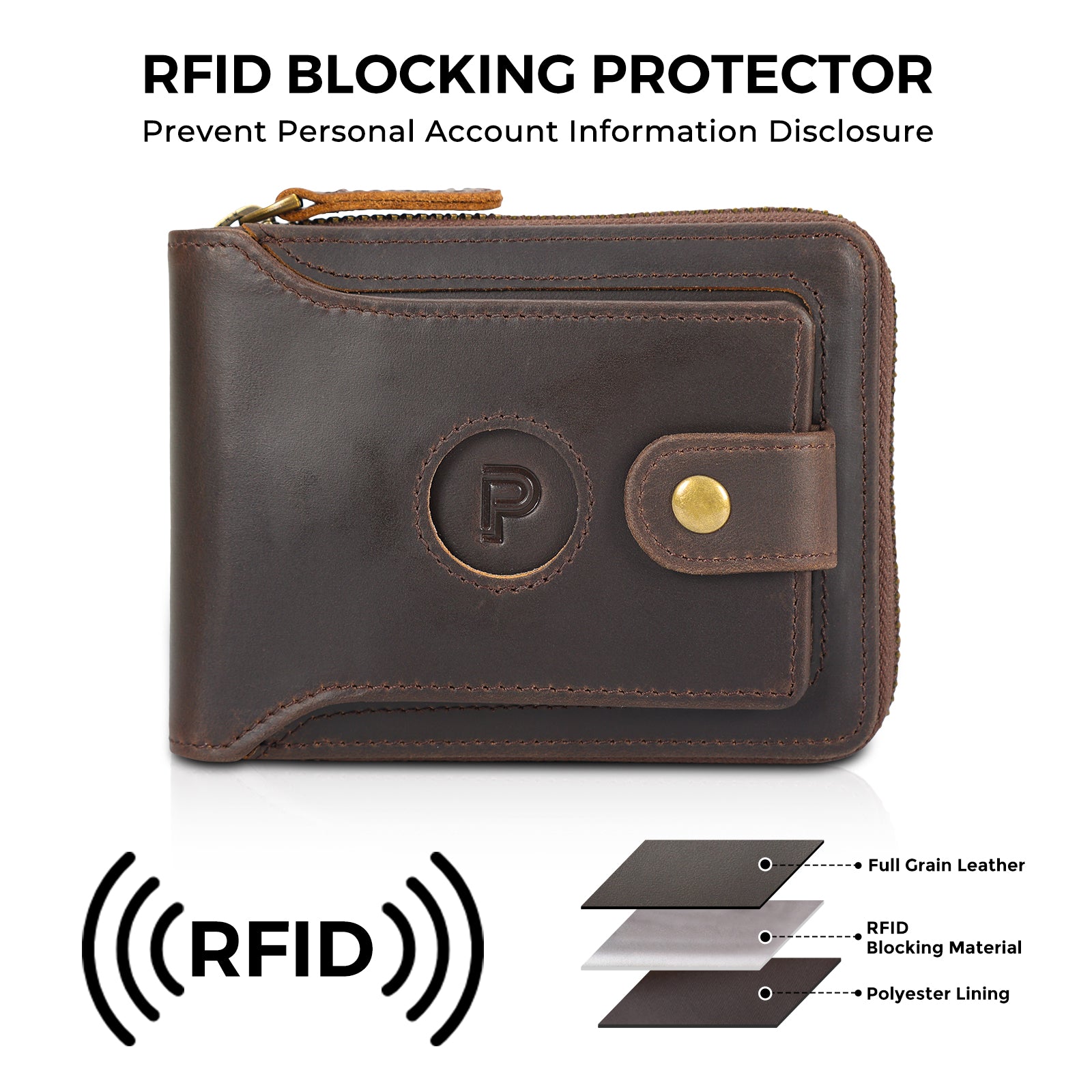 Full Grain Leather Bifold Wallet for Men RFID Blocking with AirTag Slot (Dark Brown,RFID Blocking)