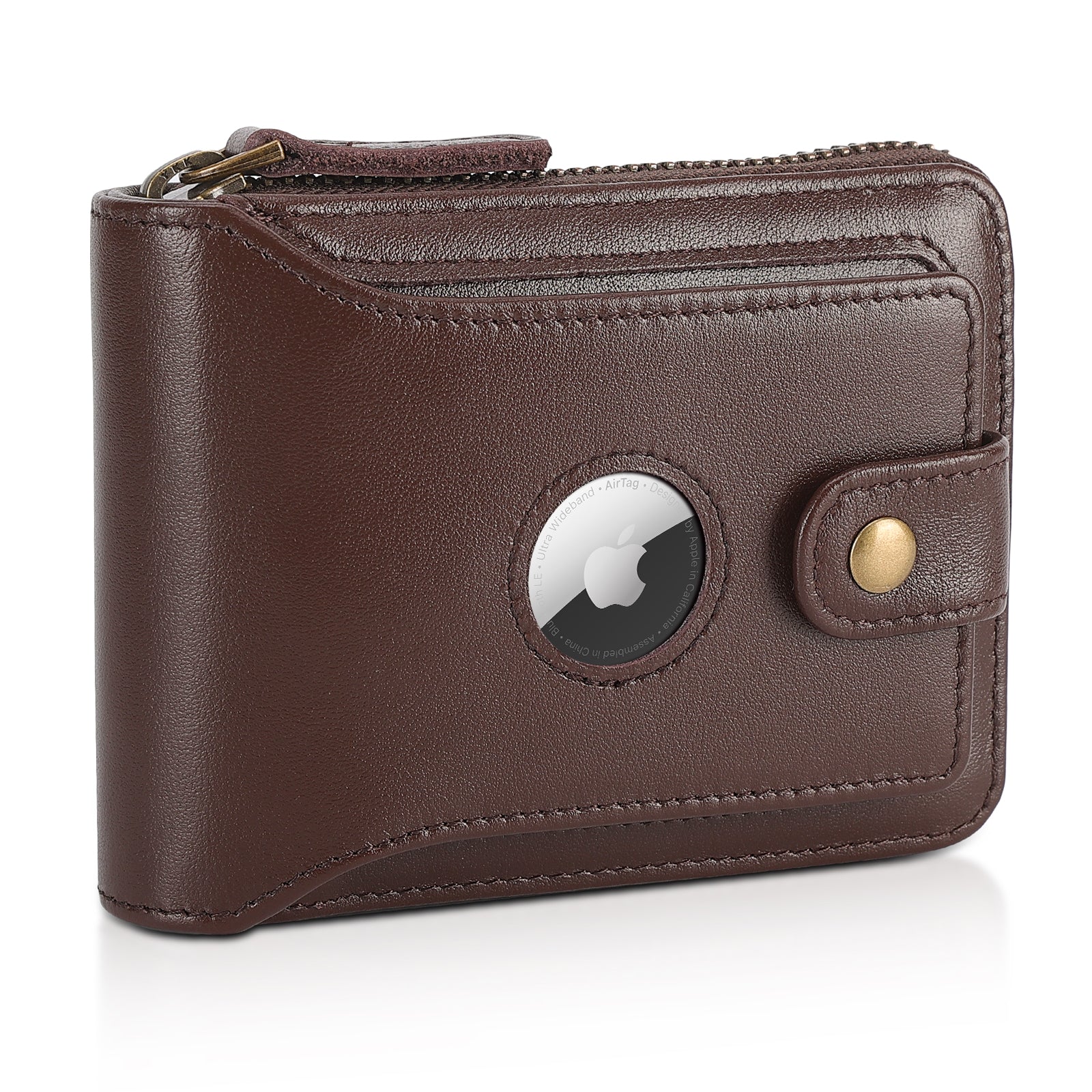Full Grain Leather Bifold Wallet for Men RFID Blocking with AirTag Slot (Coffee)