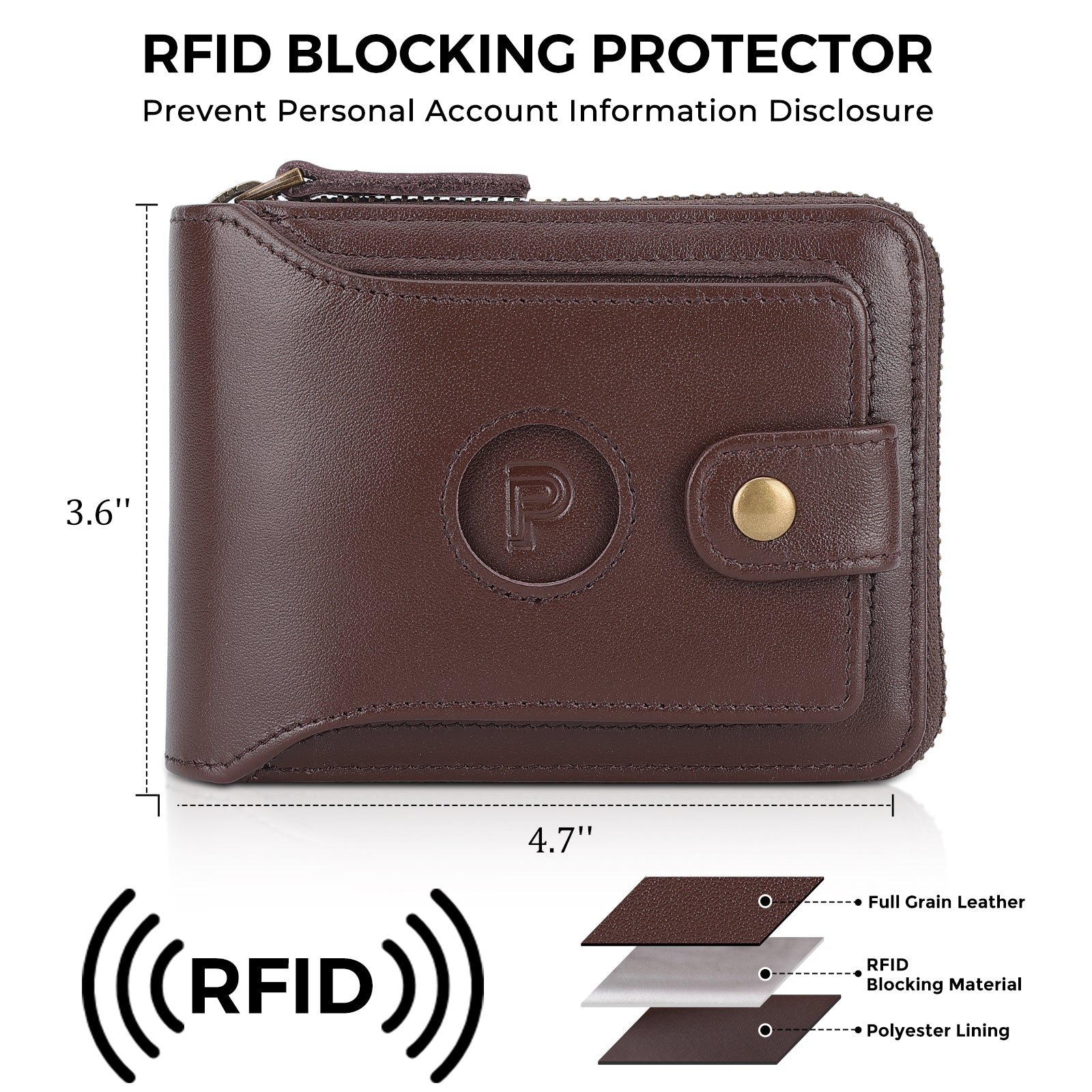 Full Grain Leather Bifold Wallet for Men RFID Blocking with AirTag Slot (Coffee,RFID Blocking)