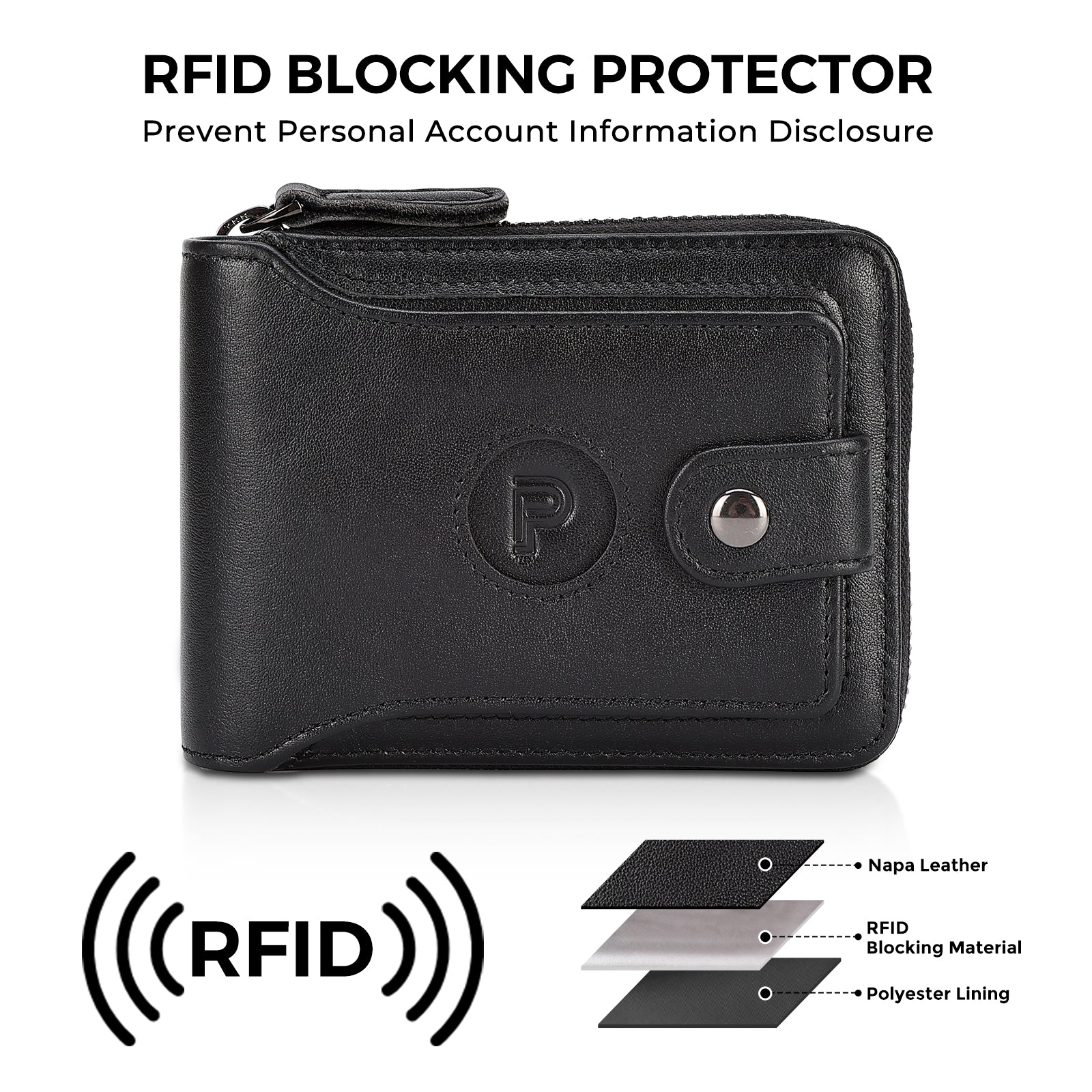 Full Grain Leather Bifold Wallet for Men RFID Blocking with AirTag Slot (Black,RFID Blocking)