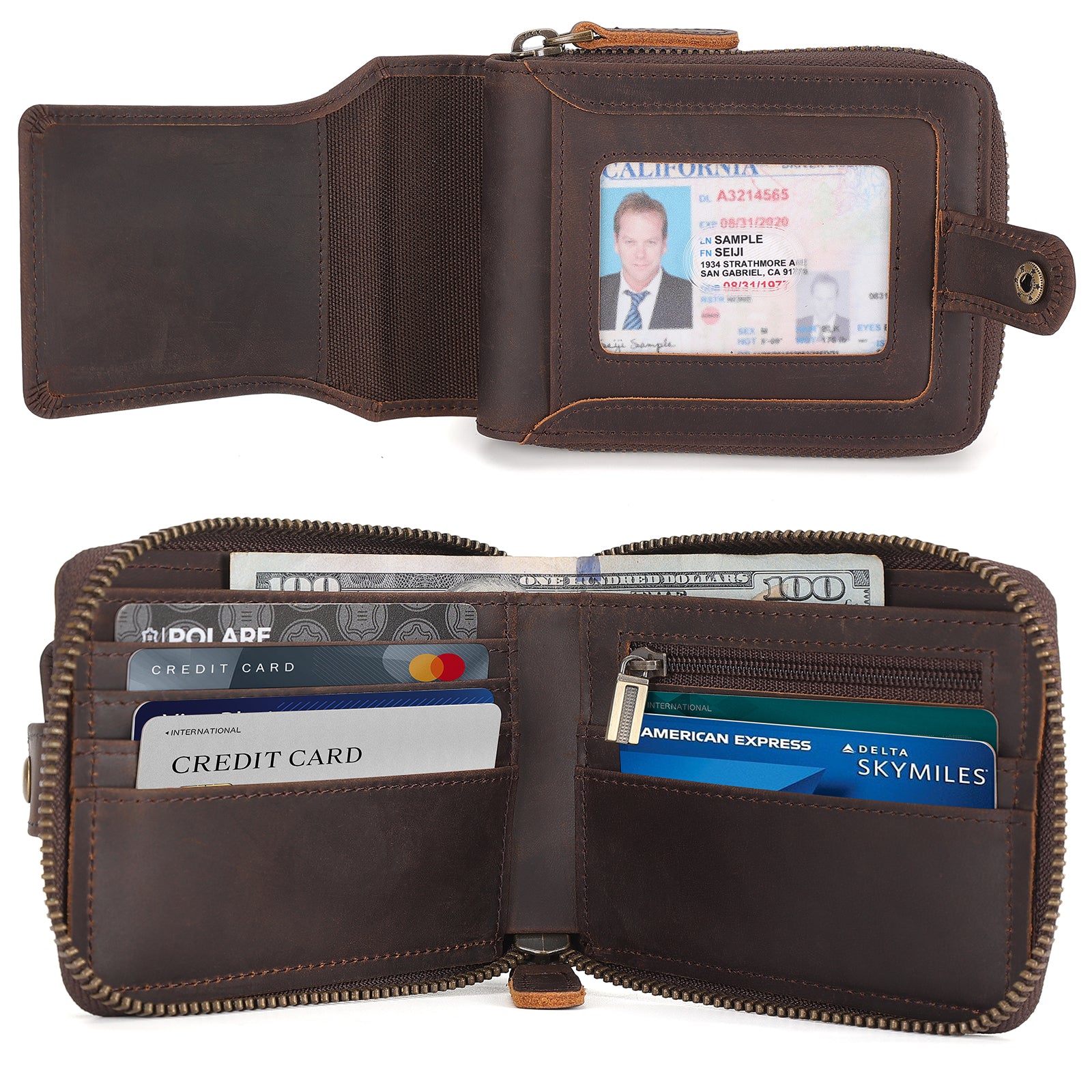 Leather Bifold Wallet RFID Blocking Cash Credit Card Case (Inside)