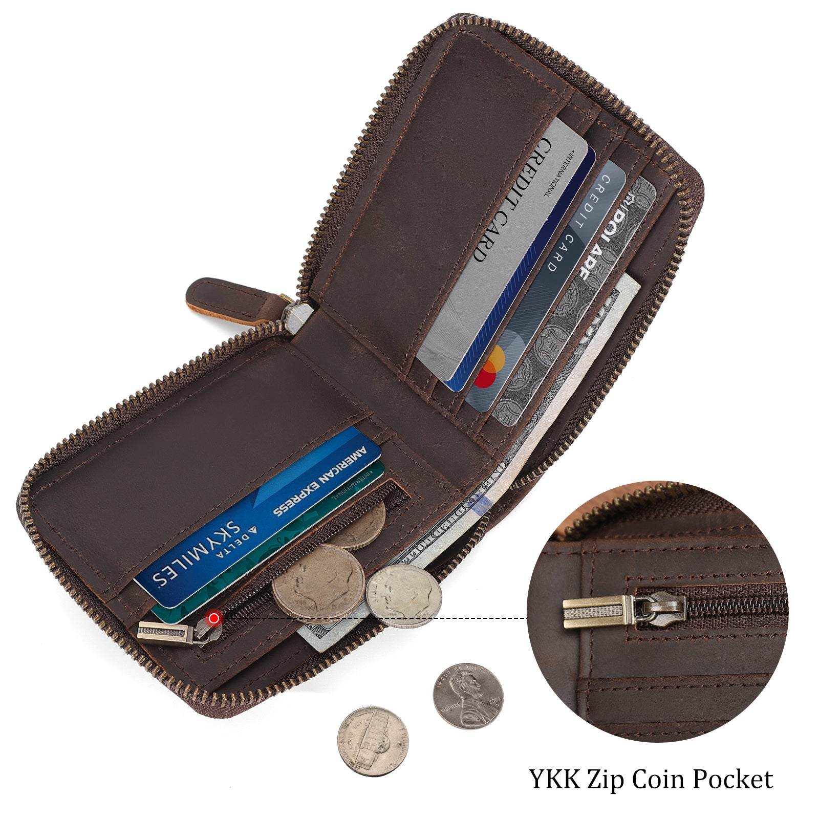 Leather Bifold Wallet RFID Blocking Cash Credit Card Case (Inside)