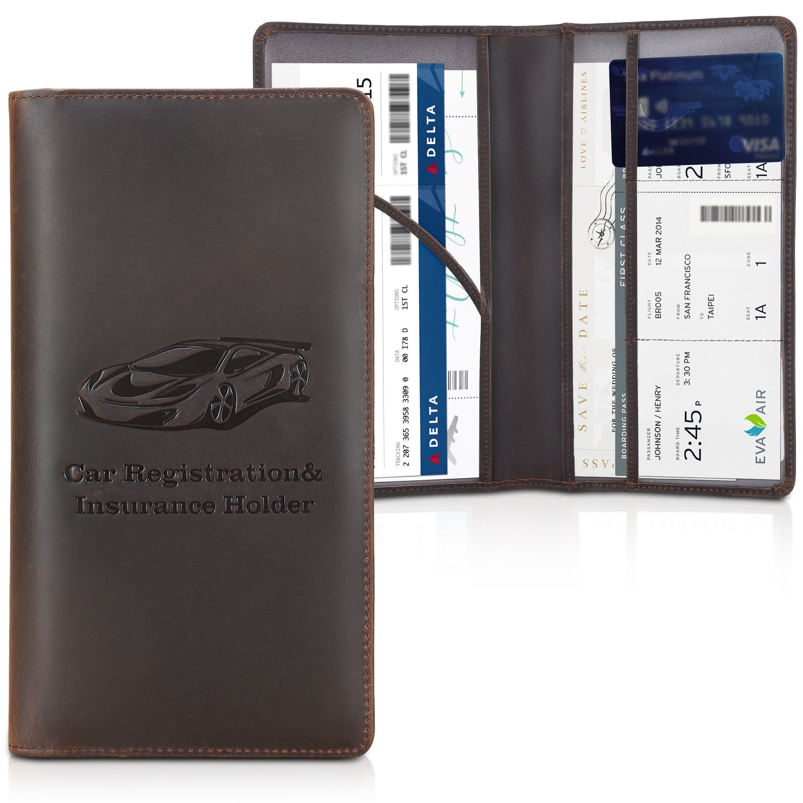 Full Grain Leather Car Registration and Insurance Card Holder