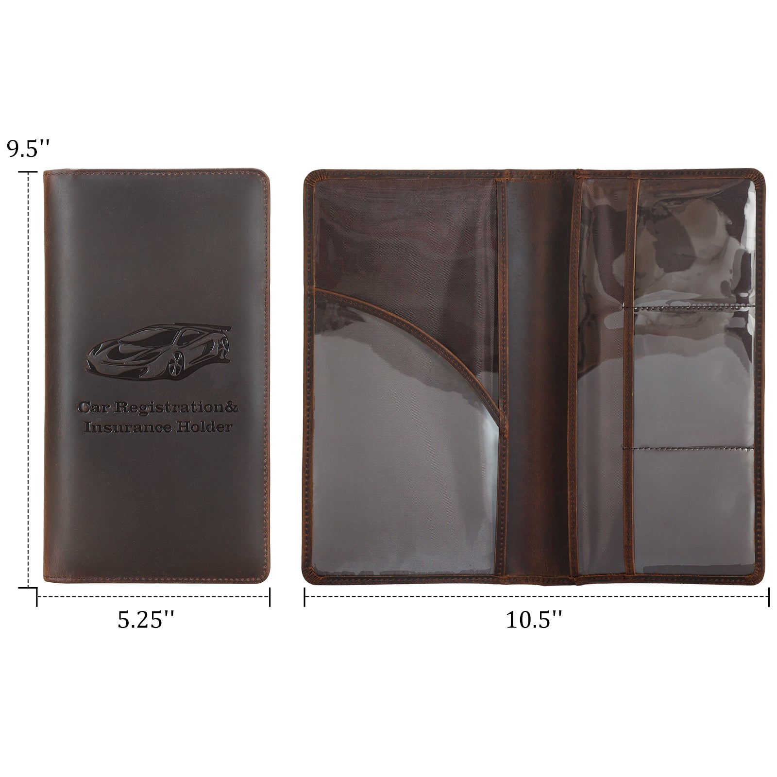 Full Grain Leather Car Registration and Insurance Card Holder (Dimension)
